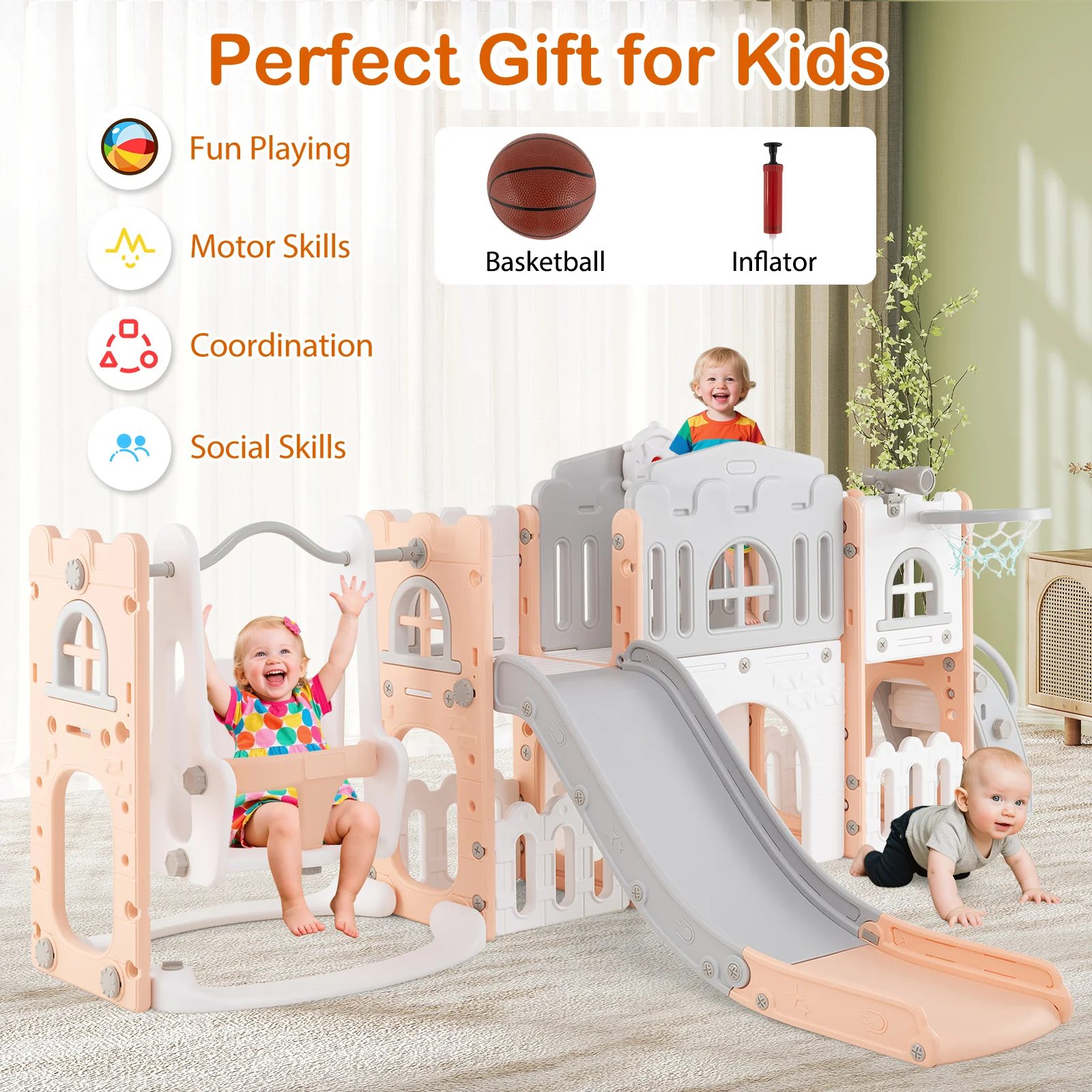 10 in 1 Toddler Swing and Slide Set, Baby Indoor Playground for Ages 1+ Years Old - Image 7