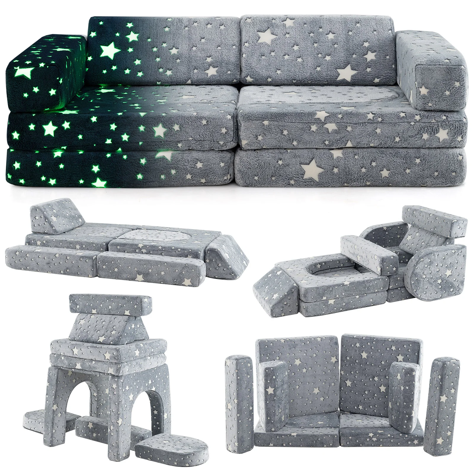 10 Pcs Modular Kids Play Couch, Toddler Sectional Sofa Glow in the Dark, Convertible Baby Sofa & Floor Cushion - Image 12