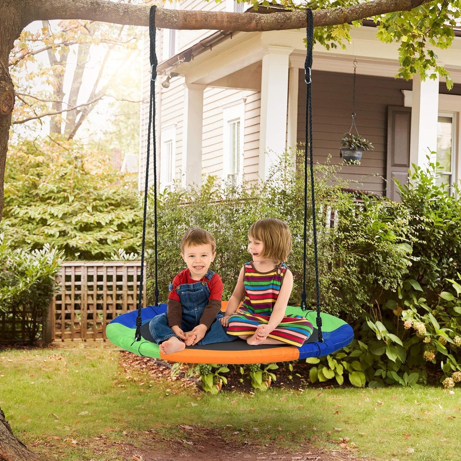 100 cm Flying Saucer Tree Swing for Kids, Play Swing with Adjustable Ropes - Image 3