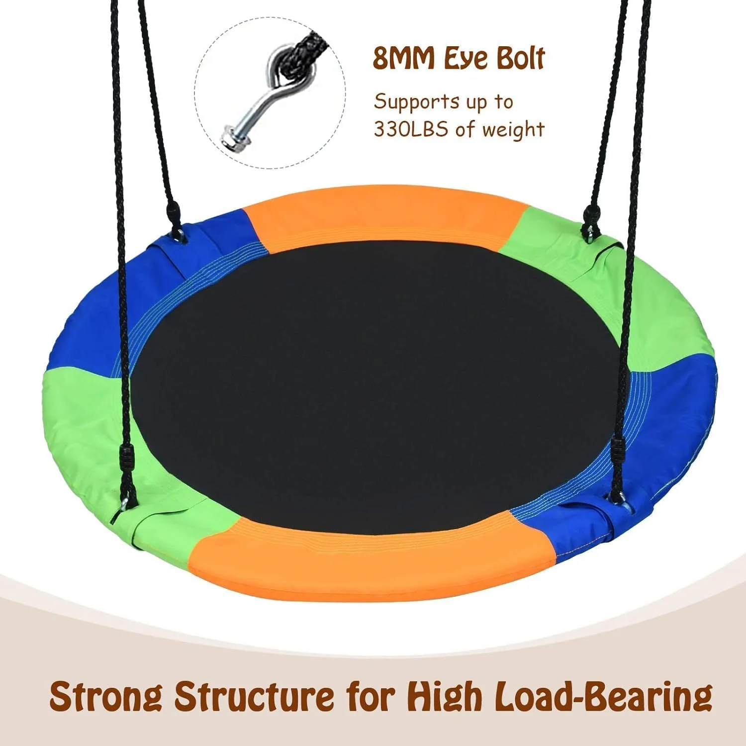 100 cm Flying Saucer Tree Swing for Kids, Play Swing with Adjustable Ropes - Image 4