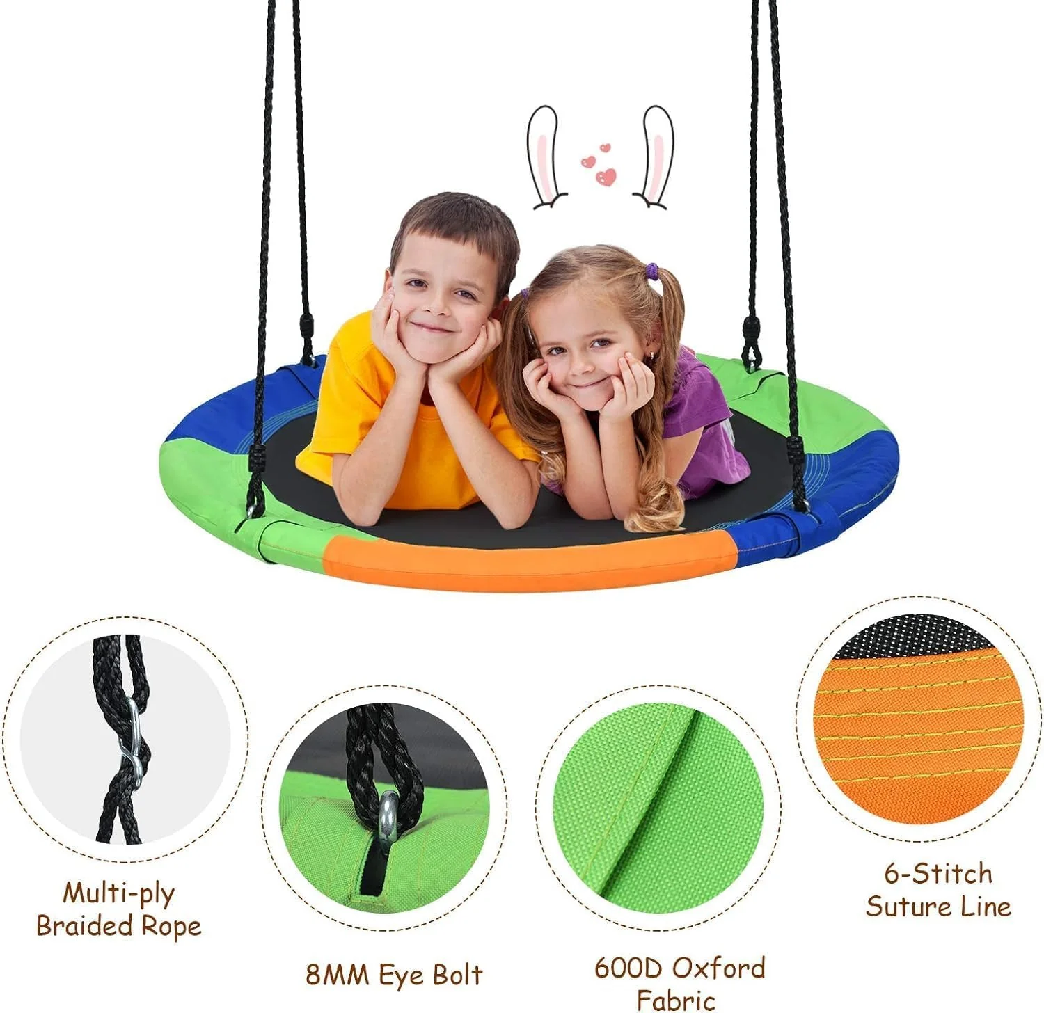 100 cm Flying Saucer Tree Swing for Kids, Play Swing with Adjustable Ropes - Image 5