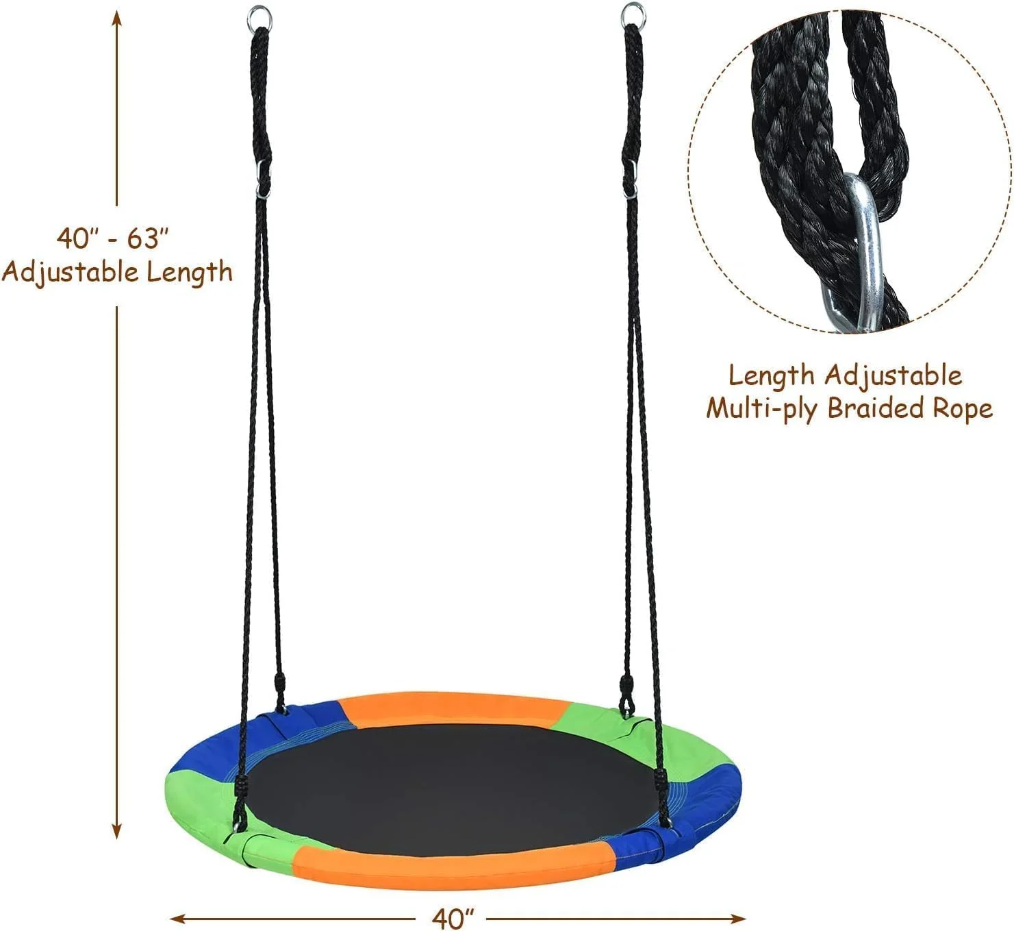 100 cm Flying Saucer Tree Swing for Kids, Play Swing with Adjustable Ropes - Image 8