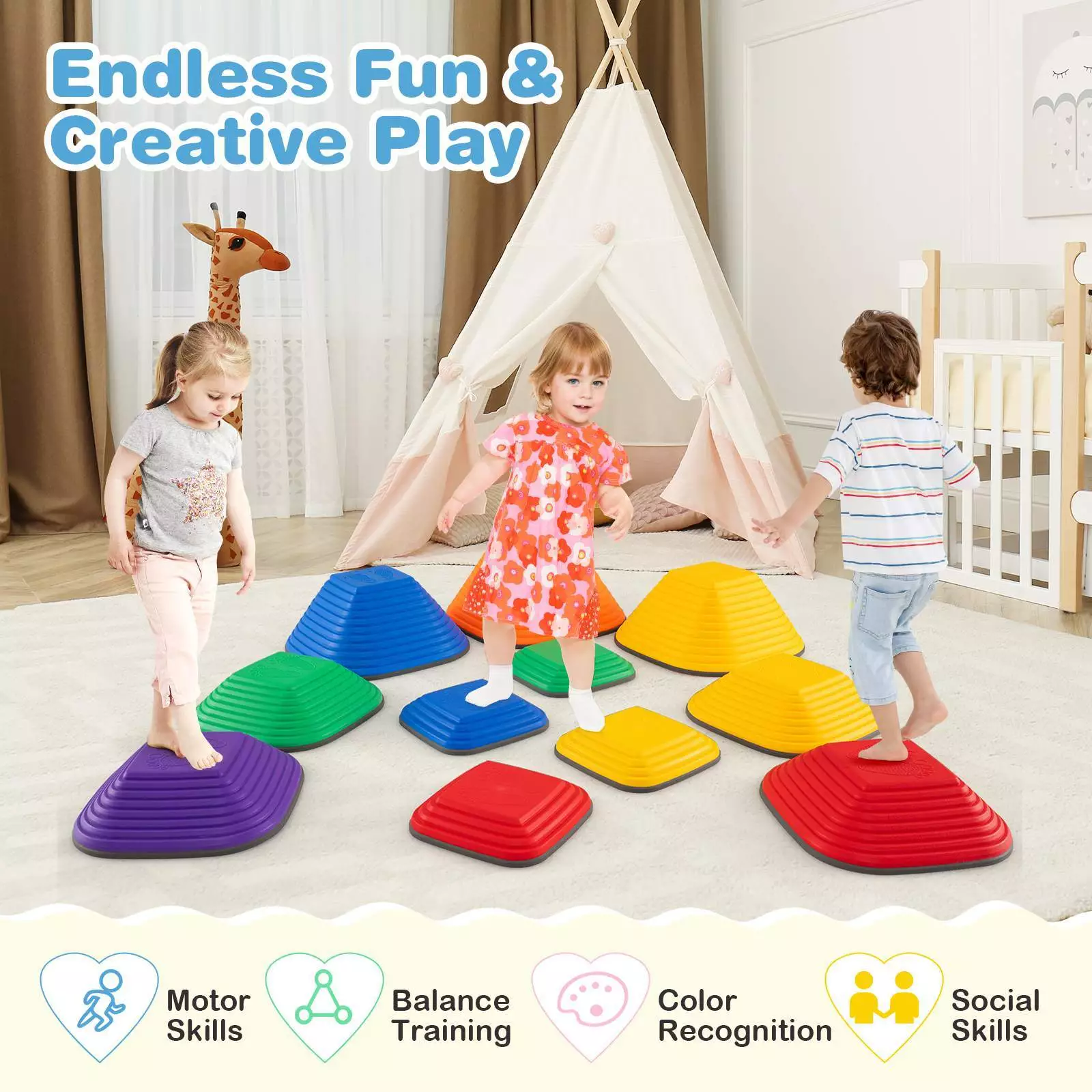 11PCS Kids Stepping Stone Indoor/Outdoor Toddler Balance Training Blocks Gift - Image 5