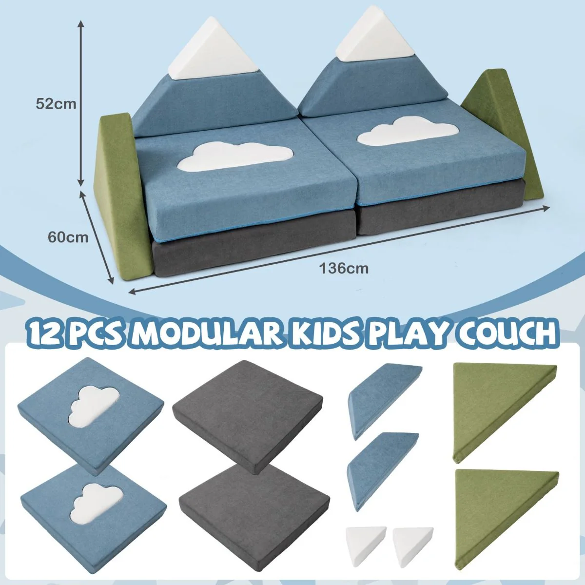 12 Pieces Snow Mountain Theme Toddler Foam Building Fort - Image 3