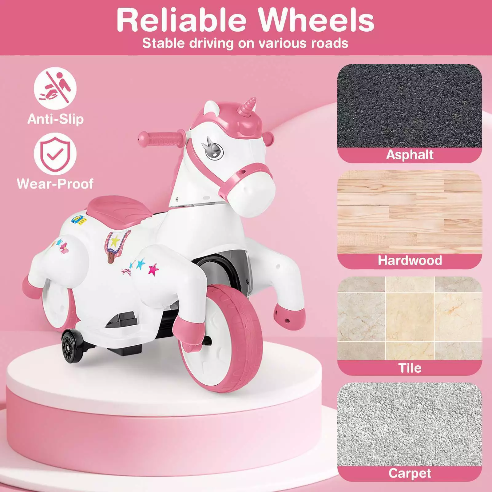 12V Unicorn Ride on Motorcycle Toy Kids Ride on Car Pony with Training Wheels - Image 3