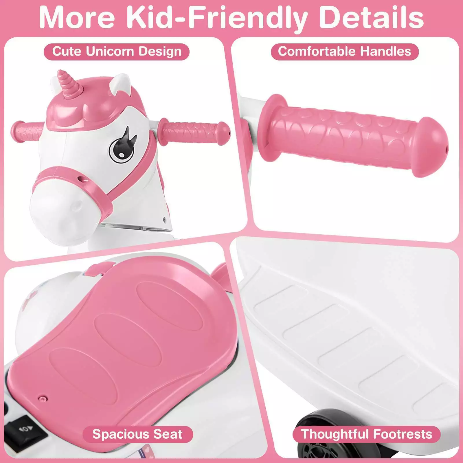 12V Unicorn Ride on Motorcycle Toy Kids Ride on Car Pony with Training Wheels - Image 4