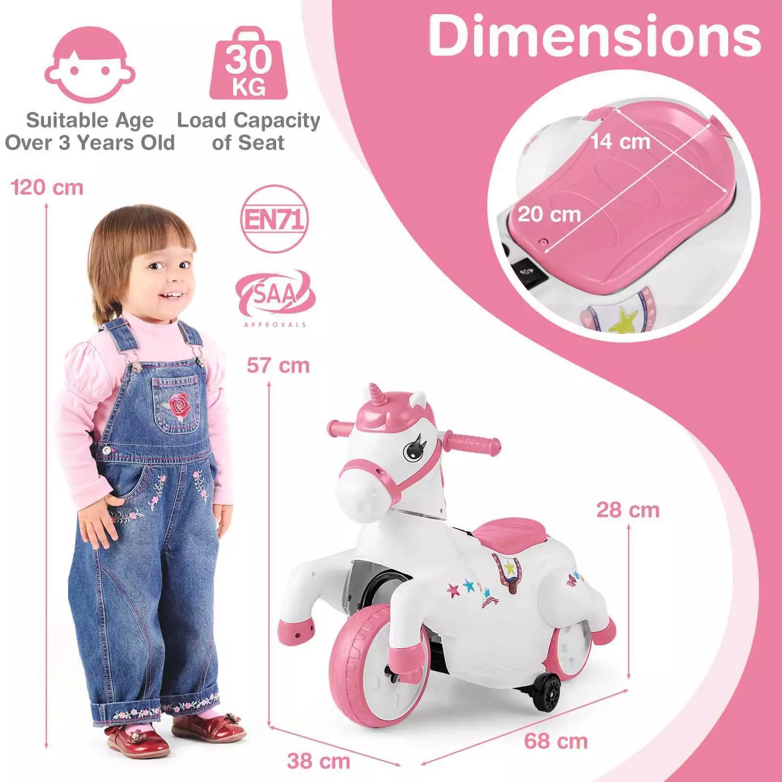 12V Unicorn Ride on Motorcycle Toy Kids Ride on Car Pony with Training Wheels - Image 5