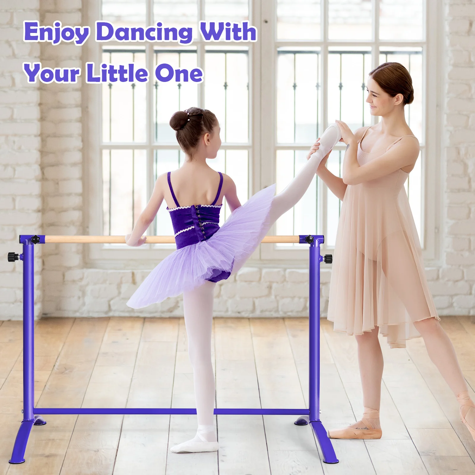 130 cm Ballet Barre Bar, Freestanding Dancing Bar W/ 4-Position Adjustable Height - Image 3