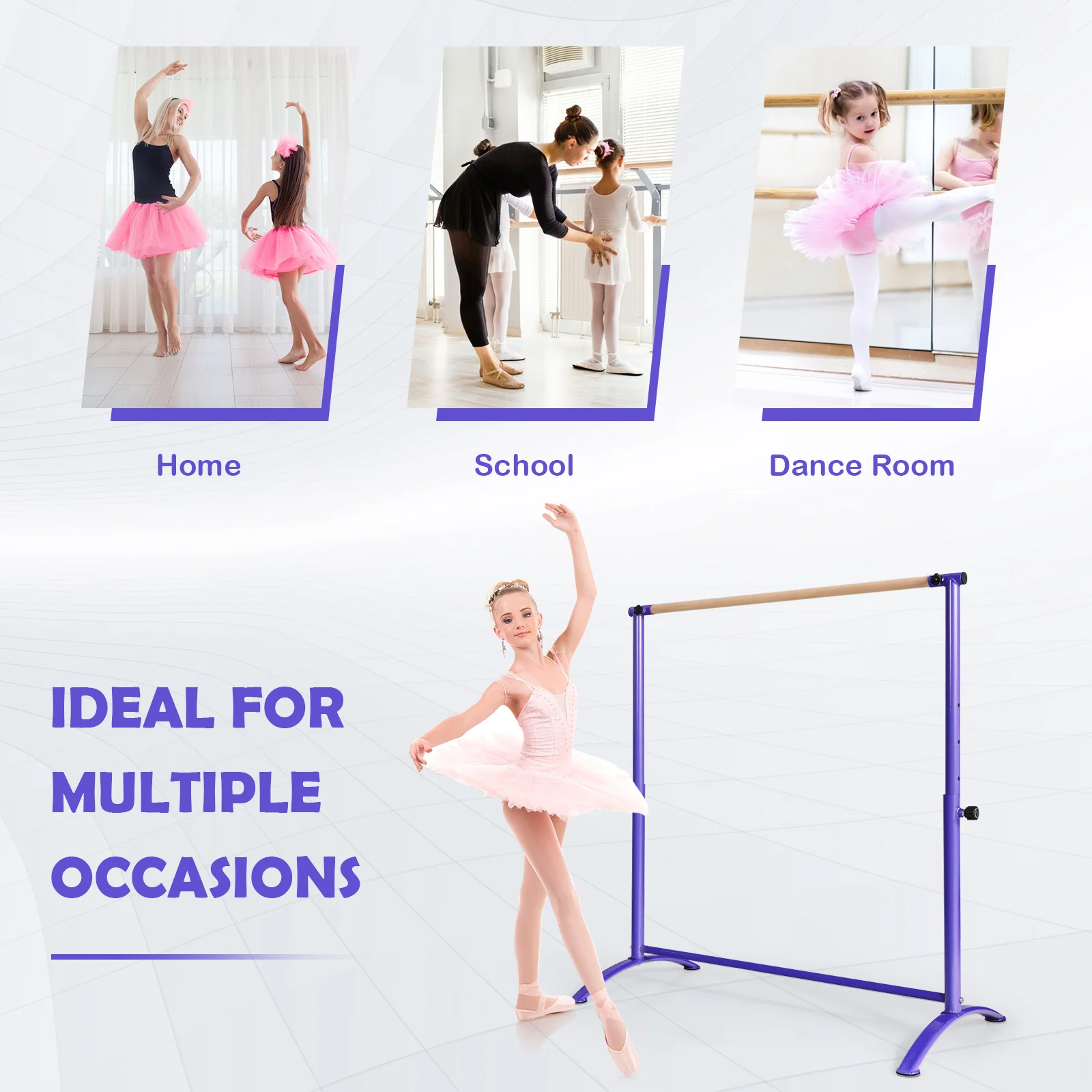 130 cm Ballet Barre Bar, Freestanding Dancing Bar W/ 4-Position Adjustable Height - Image 5