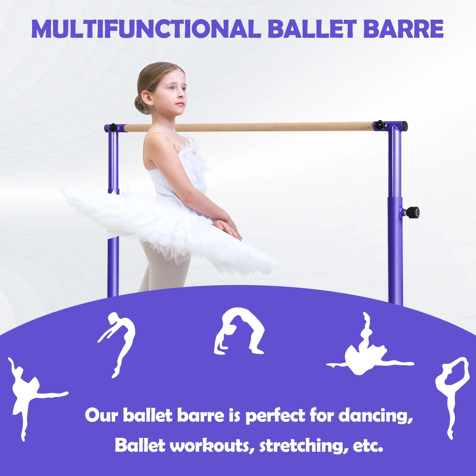 130 cm Ballet Barre Bar, Freestanding Dancing Bar W/ 4-Position Adjustable Height - Image 6