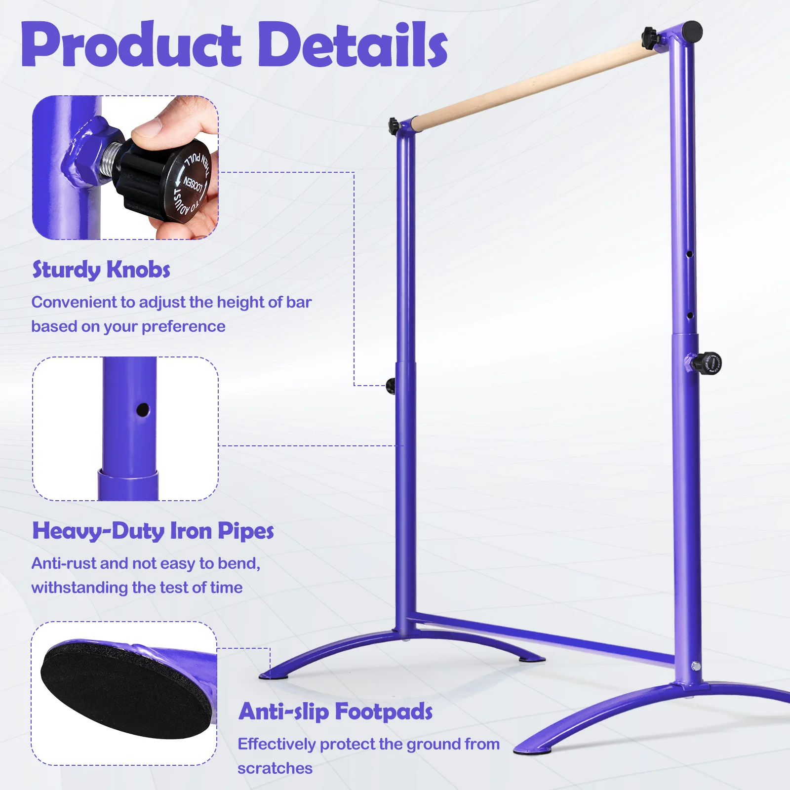 130 cm Ballet Barre Bar, Freestanding Dancing Bar W/ 4-Position Adjustable Height - Image 7