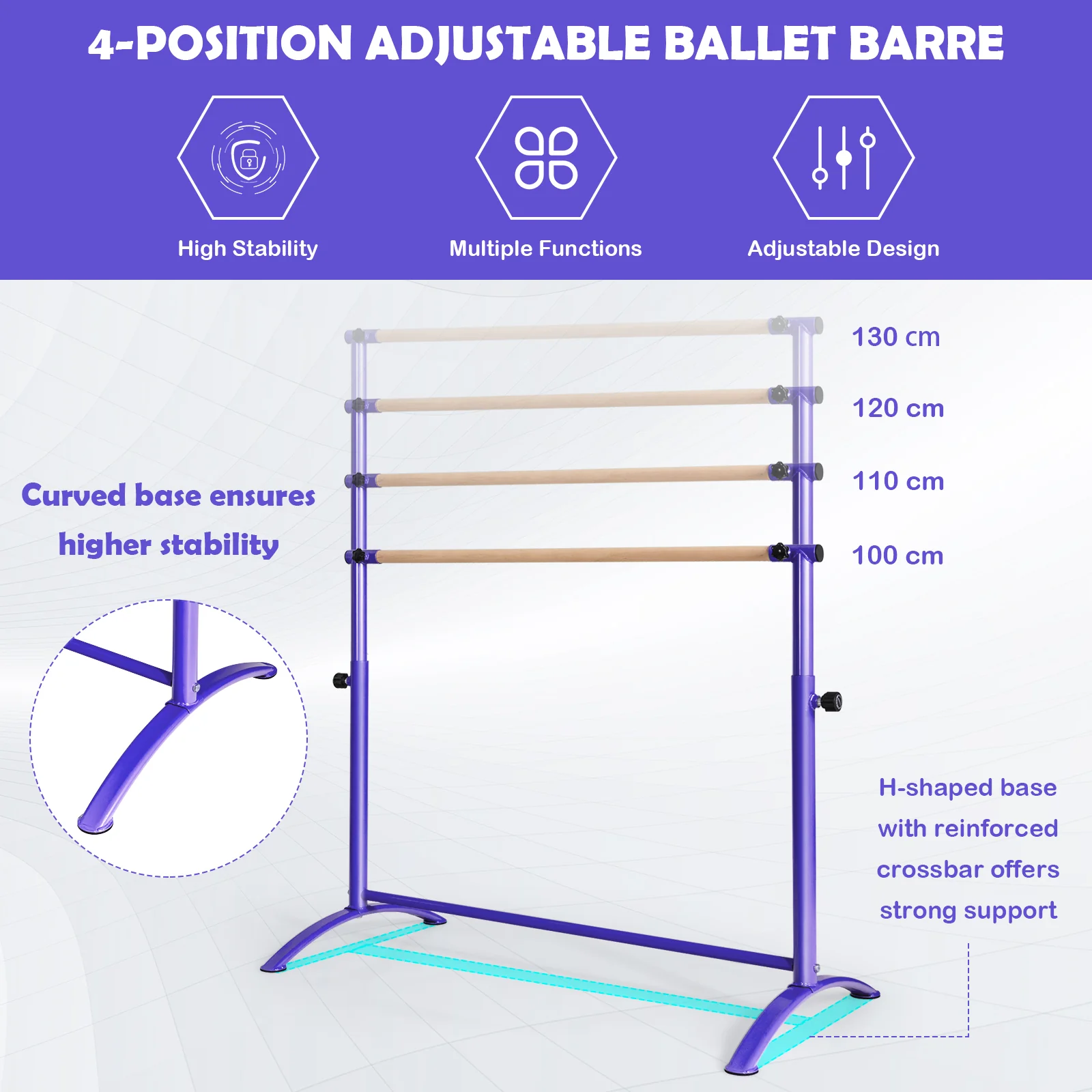 130 cm Ballet Barre Bar, Freestanding Dancing Bar W/ 4-Position Adjustable Height - Image 8