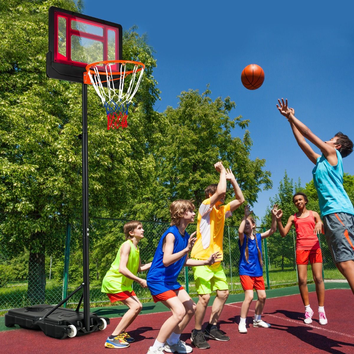 132-251cm Weather-resistance Kids Basketball Hoop with Ball Storage - Image 3