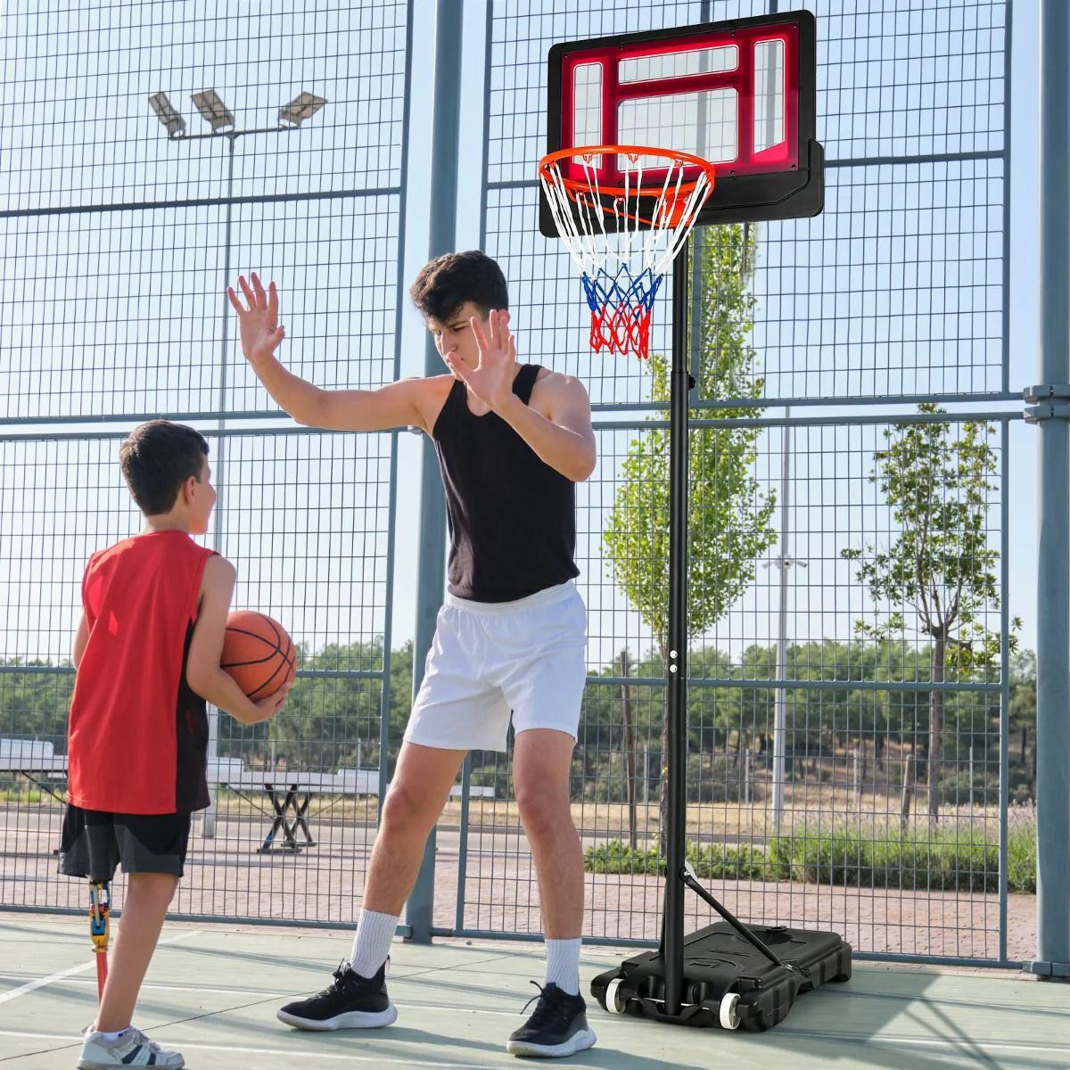 132-251cm Weather-resistance Kids Basketball Hoop with Ball Storage - Image 4