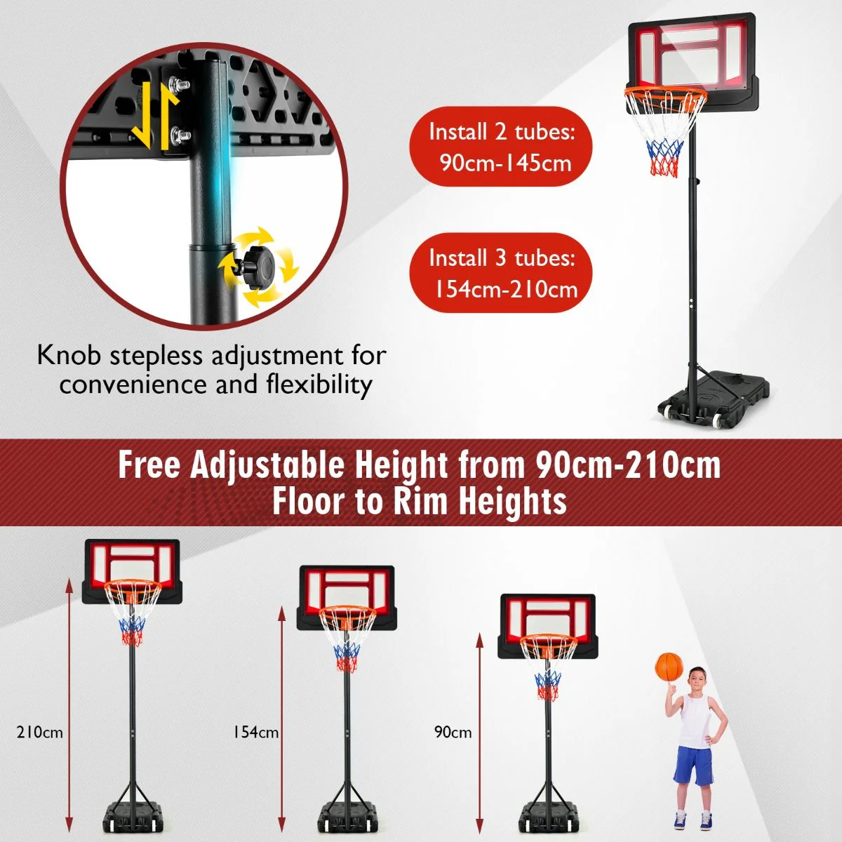 132-251cm Weather-resistance Kids Basketball Hoop with Ball Storage - Image 5