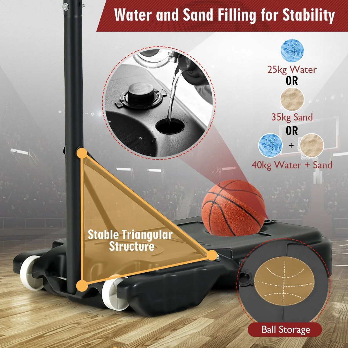 132-251cm Weather-resistance Kids Basketball Hoop with Ball Storage - Image 6