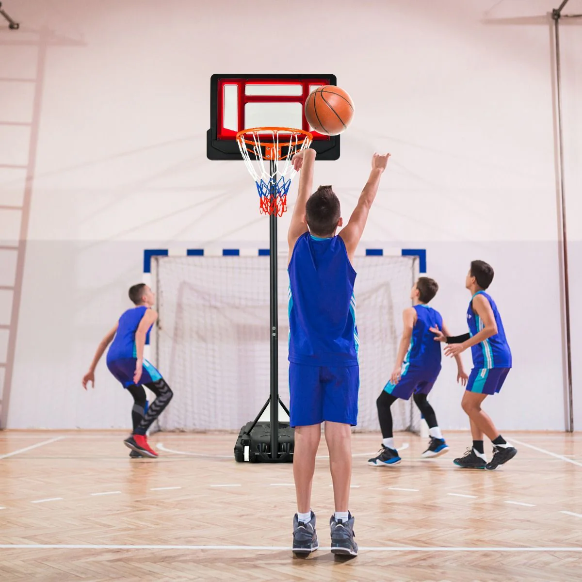 132-251cm Weather-resistance Kids Basketball Hoop with Ball Storage - Image 7