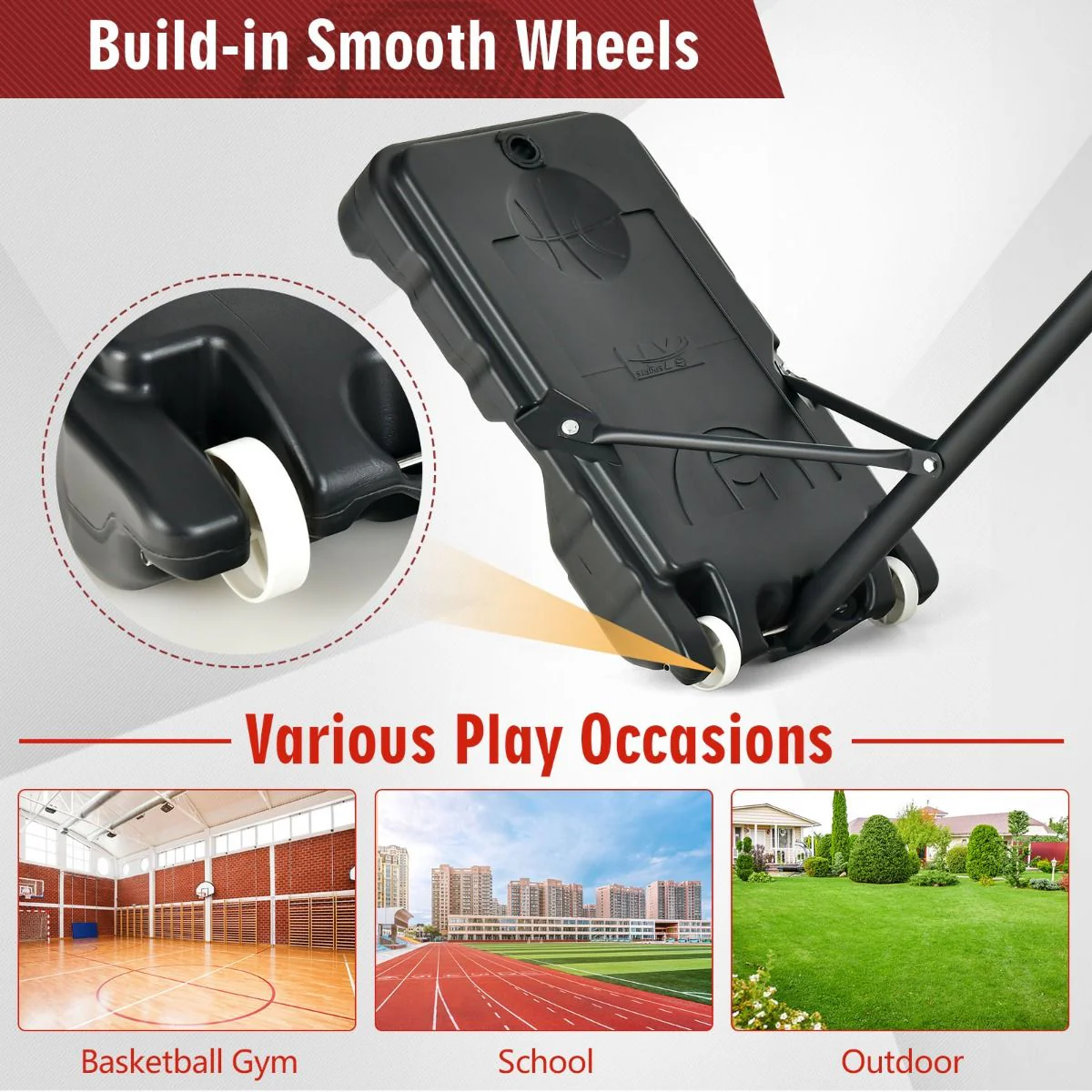 132-251cm Weather-resistance Kids Basketball Hoop with Ball Storage - Image 8