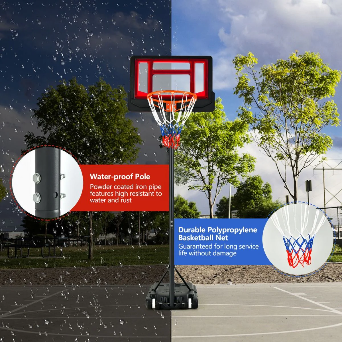 132-251cm Weather-resistance Kids Basketball Hoop with Ball Storage - Image 9