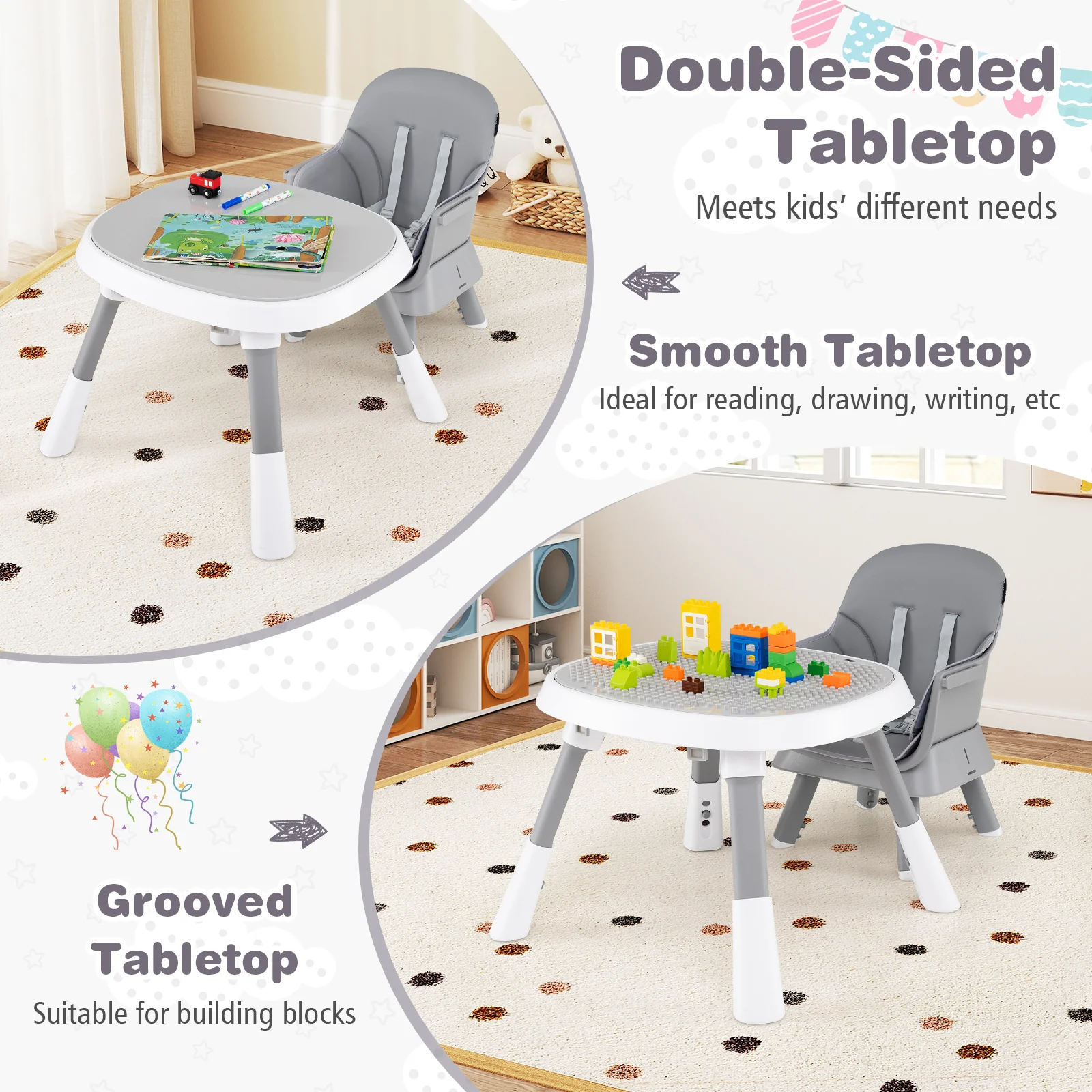 15-in-1 Convertible Baby High Chair, Multifunctional Kids Table & Chair Set - Image 8