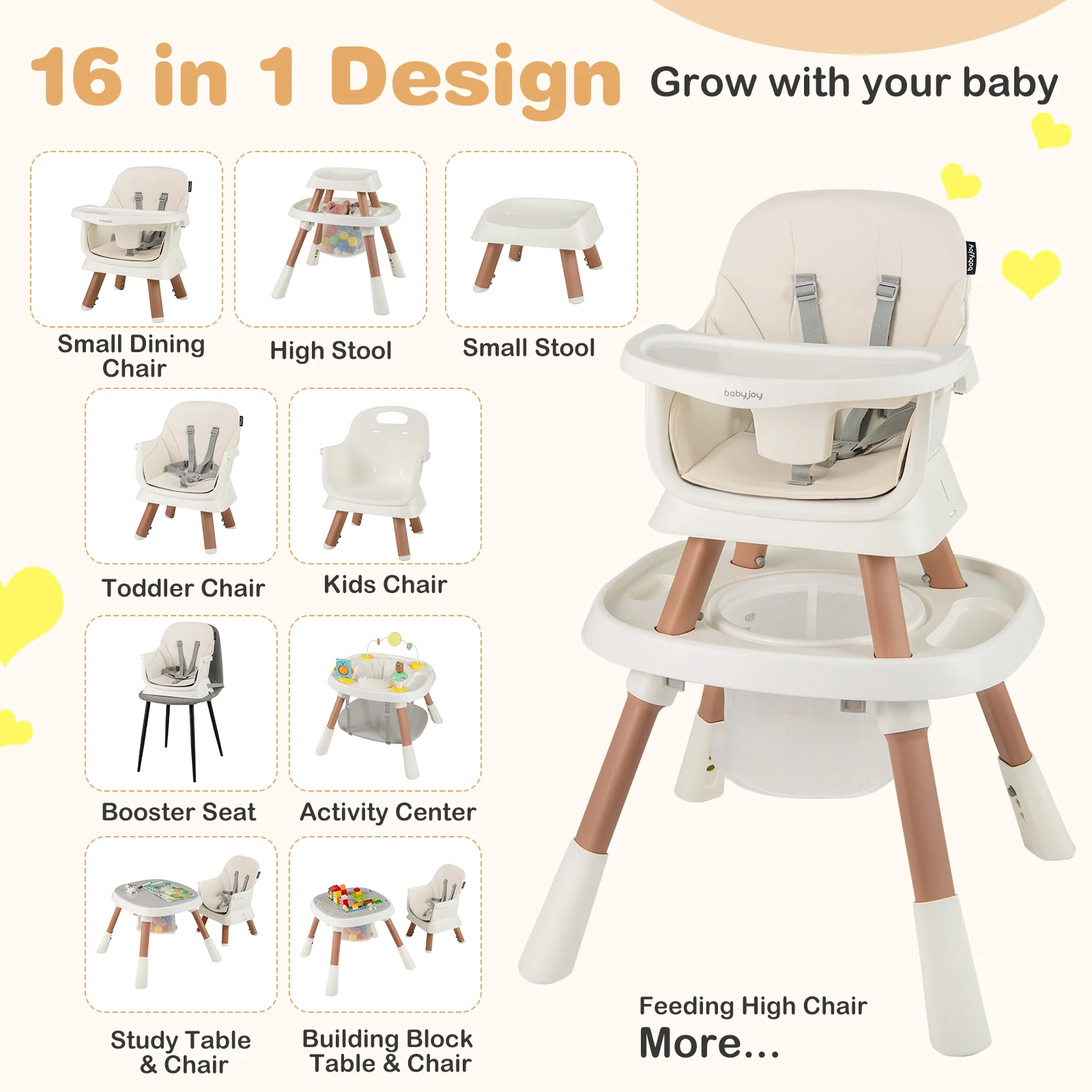 16-in-1 Baby High Chair, Convertible Highchair for Babies and Toddlers with Activity Center - Image 3