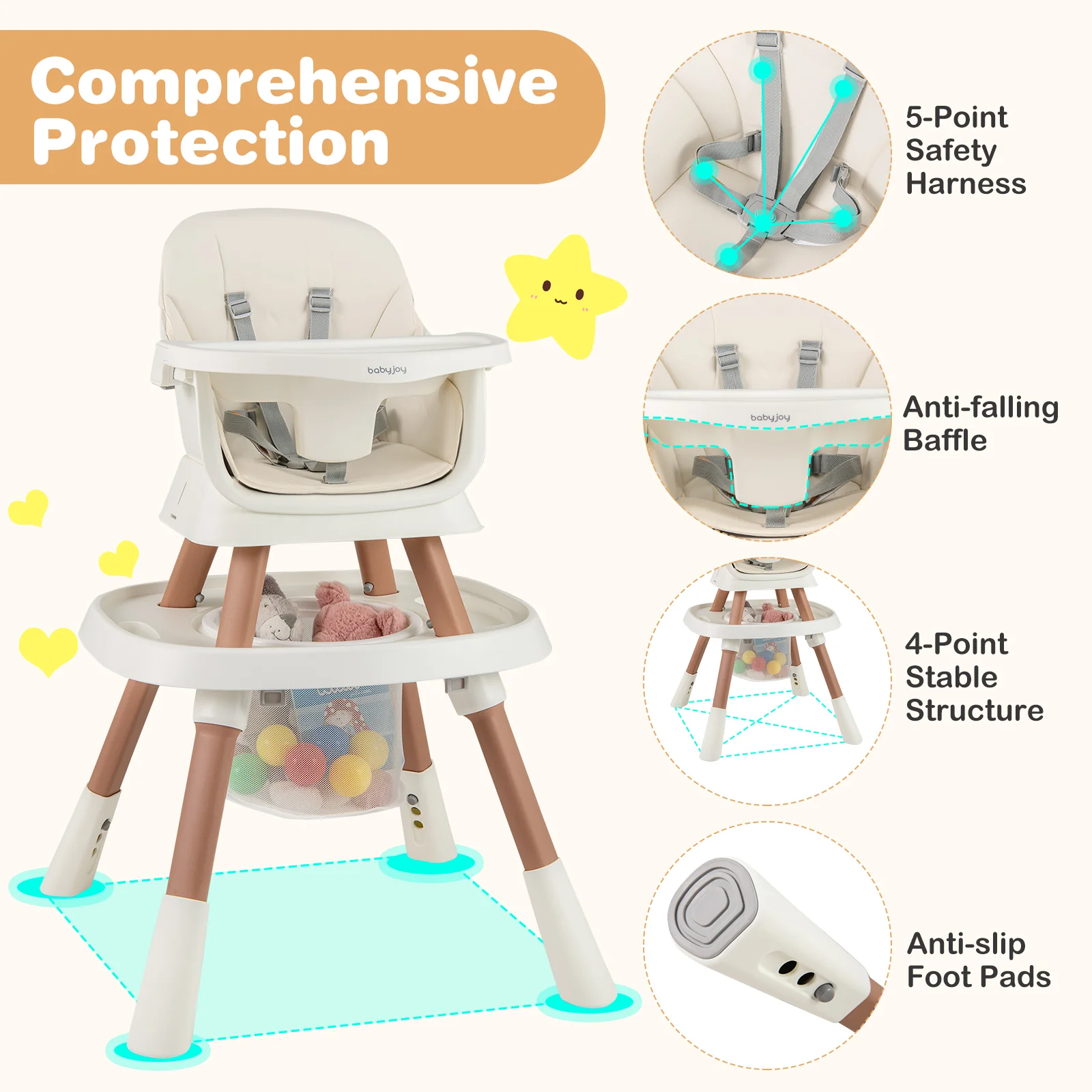 16-in-1 Baby High Chair, Convertible Highchair for Babies and Toddlers with Activity Center - Image 6