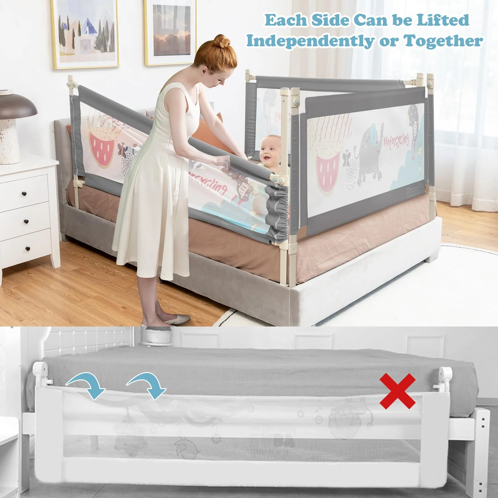 BABY JOY Toddler Bed Rail Guard, Vertical Adjustable, 176/197 cm Extra Long Foldable Baby Bed Safety Guardrail - Image 2