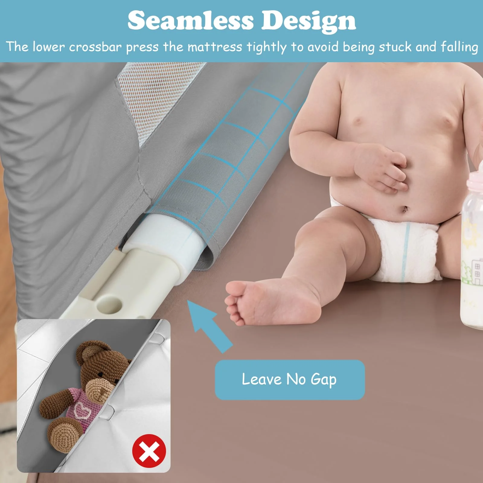 BABY JOY Toddler Bed Rail Guard, Vertical Adjustable, 176/197 cm Extra Long Foldable Baby Bed Safety Guardrail - Image 3