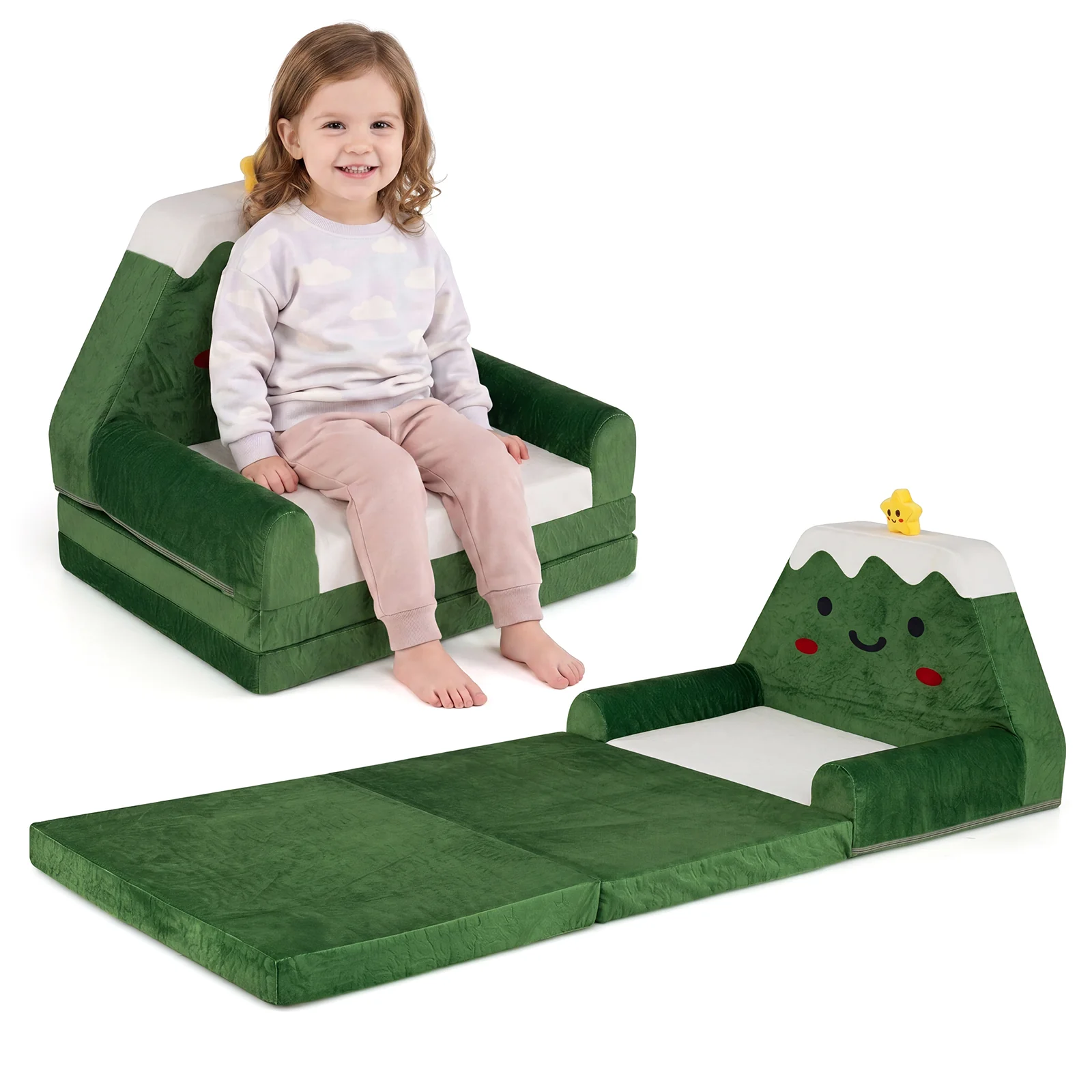 2-in-1 Convertible Kids Sofa to Lounger with Removable Cover, Bunny/Bear's Paw/Christmas Patterns - Image 11
