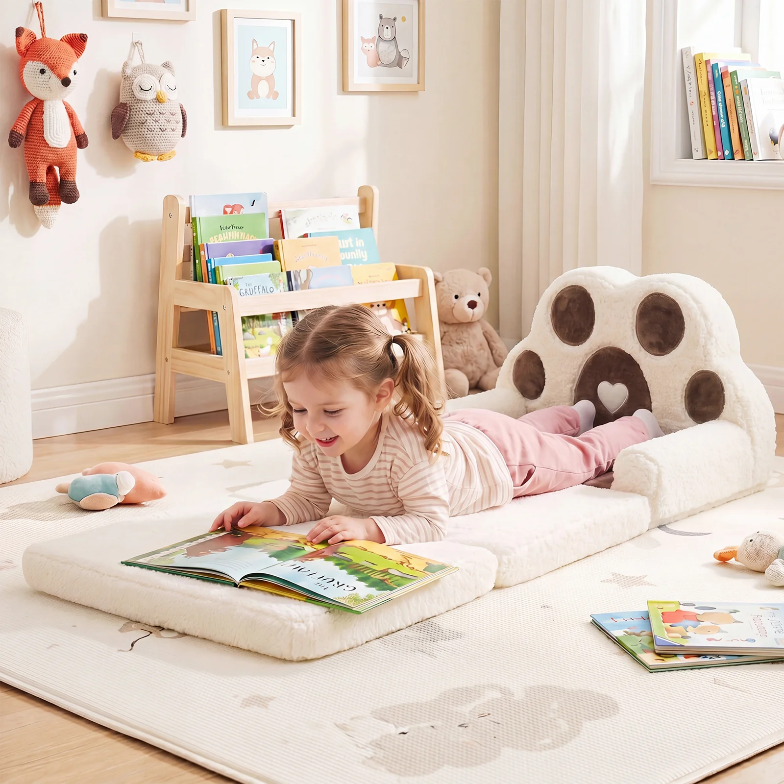 2-in-1 Convertible Kids Sofa to Lounger with Removable Cover, Bunny/Bear's Paw/Christmas Patterns - Image 2