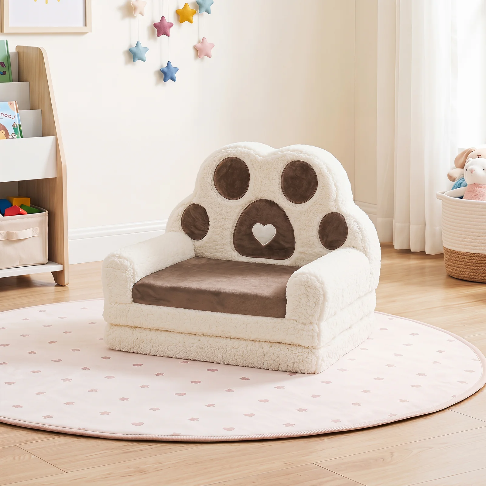 2-in-1 Convertible Kids Sofa to Lounger with Removable Cover, Bunny/Bear's Paw/Christmas Patterns - Image 5