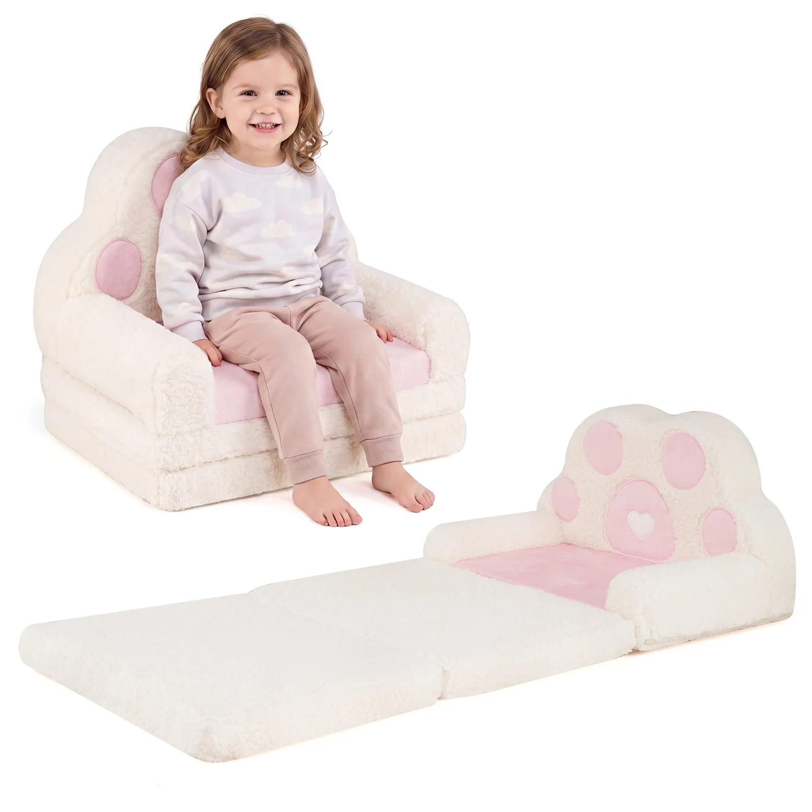 2-in-1 Convertible Kids Sofa to Lounger with Removable Cover, Bunny/Bear's Paw/Christmas Patterns - Image 9