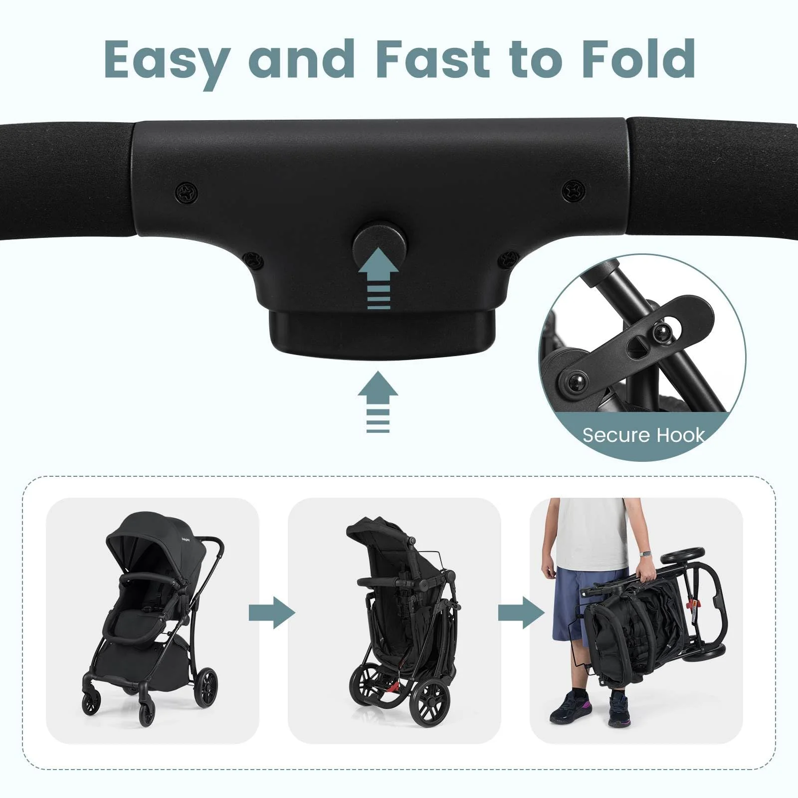 2-in-1 Foldable Baby Stroller with Reversible Seat and Adjustable Backrest - Image 8