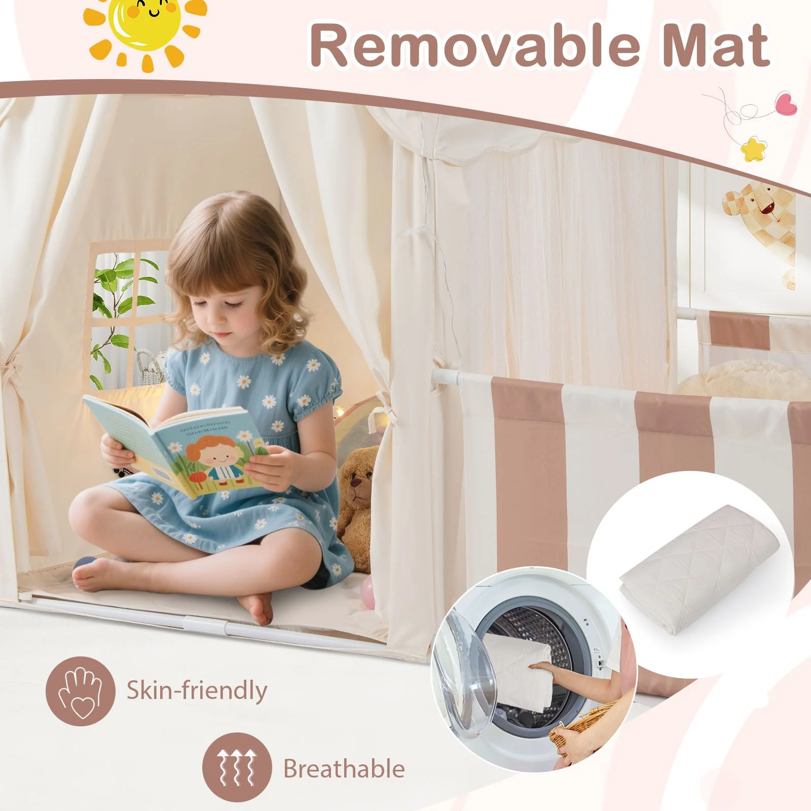 2-in-1 Kids Play Tent with Playpen and Washable Cotton Mat - Image 7