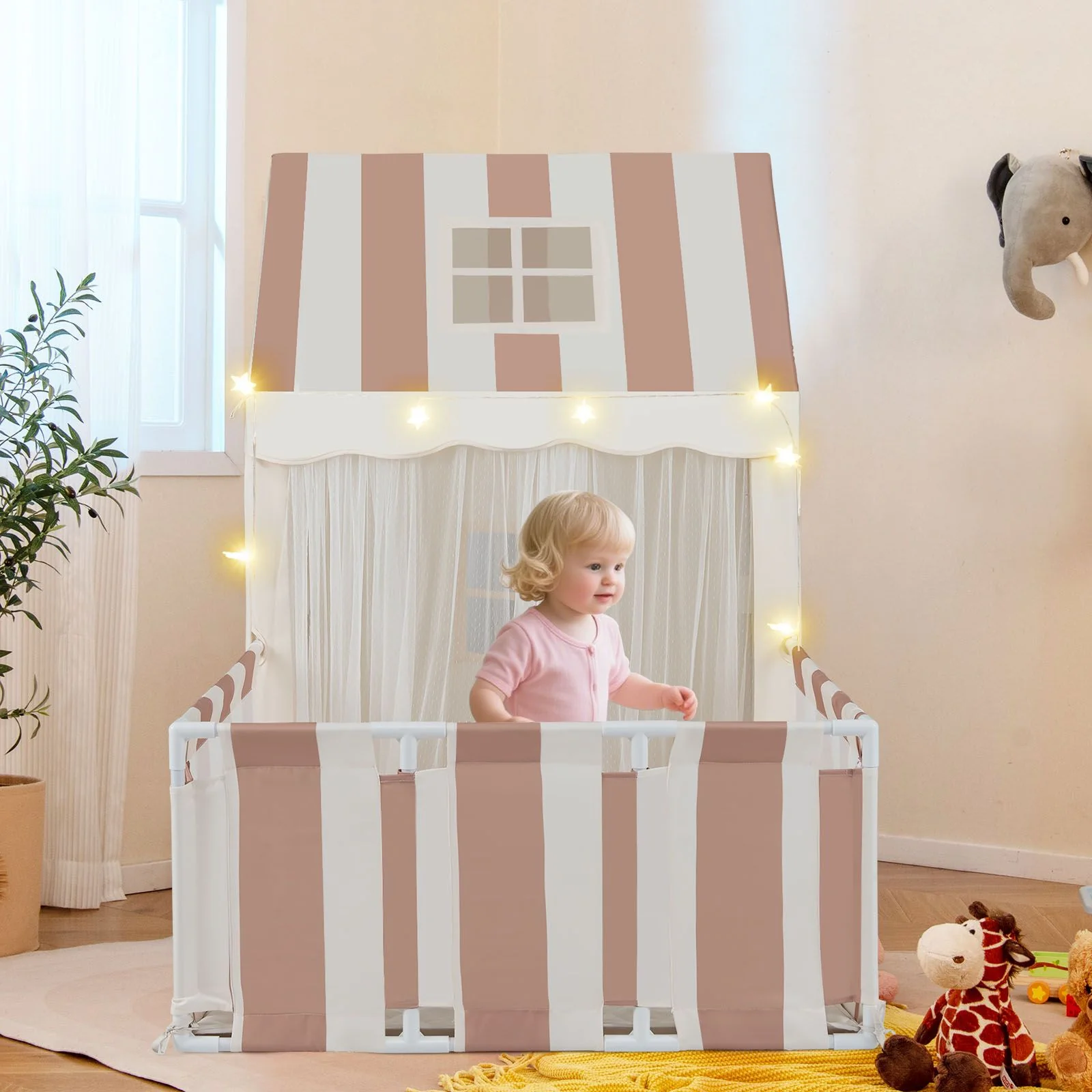 2-in-1 Kids Play Tent with Playpen and Washable Cotton Mat - Image 9