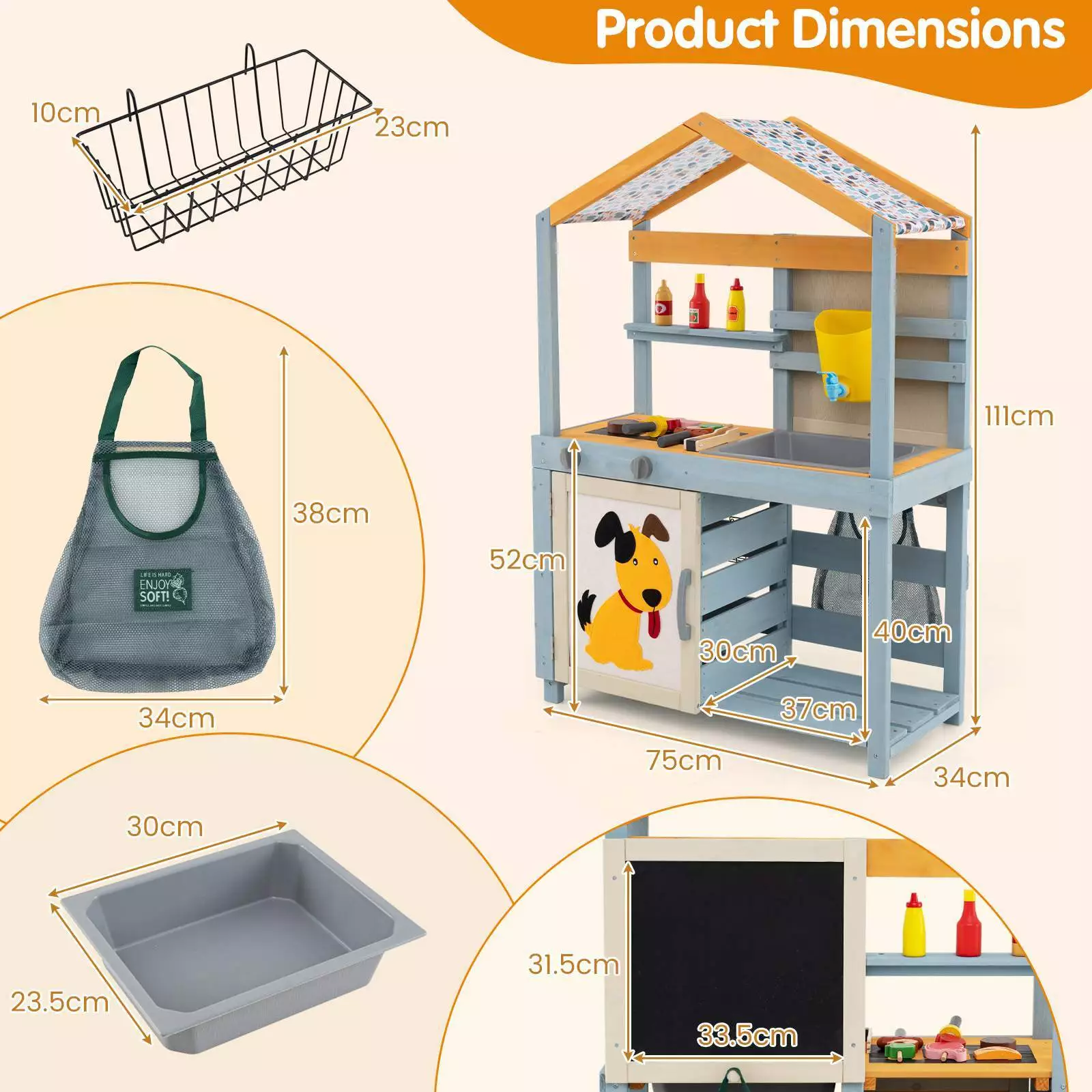 2 in 1 Wood Mud Kitchen Outdoor Pretend Play Kitchen Toy w/Removable Water Box - Image 3