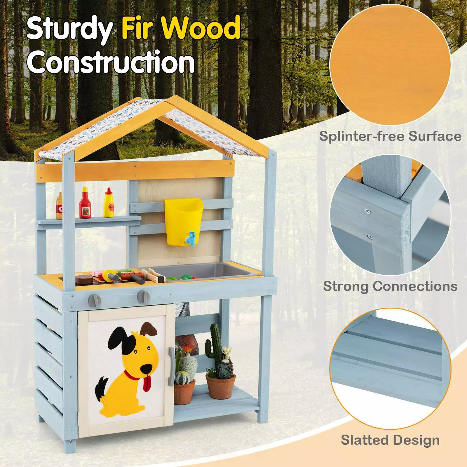 2 in 1 Wood Mud Kitchen Outdoor Pretend Play Kitchen Toy w/Removable Water Box - Image 6