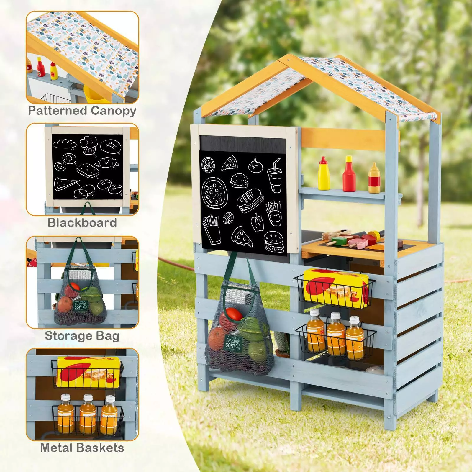 2 in 1 Wood Mud Kitchen Outdoor Pretend Play Kitchen Toy w/Removable Water Box - Image 7