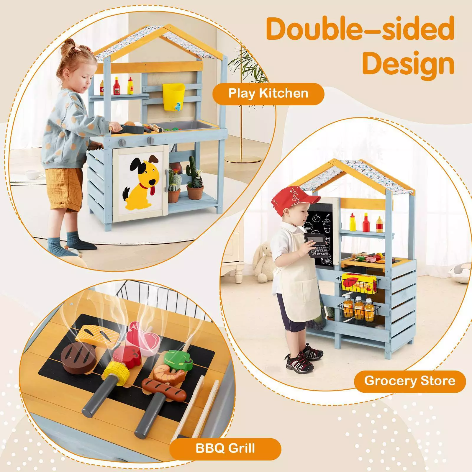2 in 1 Wood Mud Kitchen Outdoor Pretend Play Kitchen Toy w/Removable Water Box - Image 9