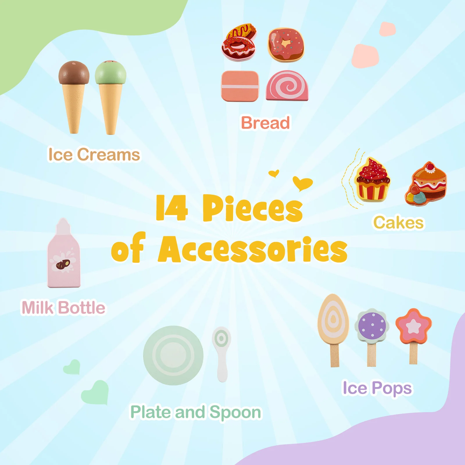 2 in 1 Wooden Baby Walker, Montessori Push & Pull Walking Toy Dessert Ice Cream Cart - Image 8