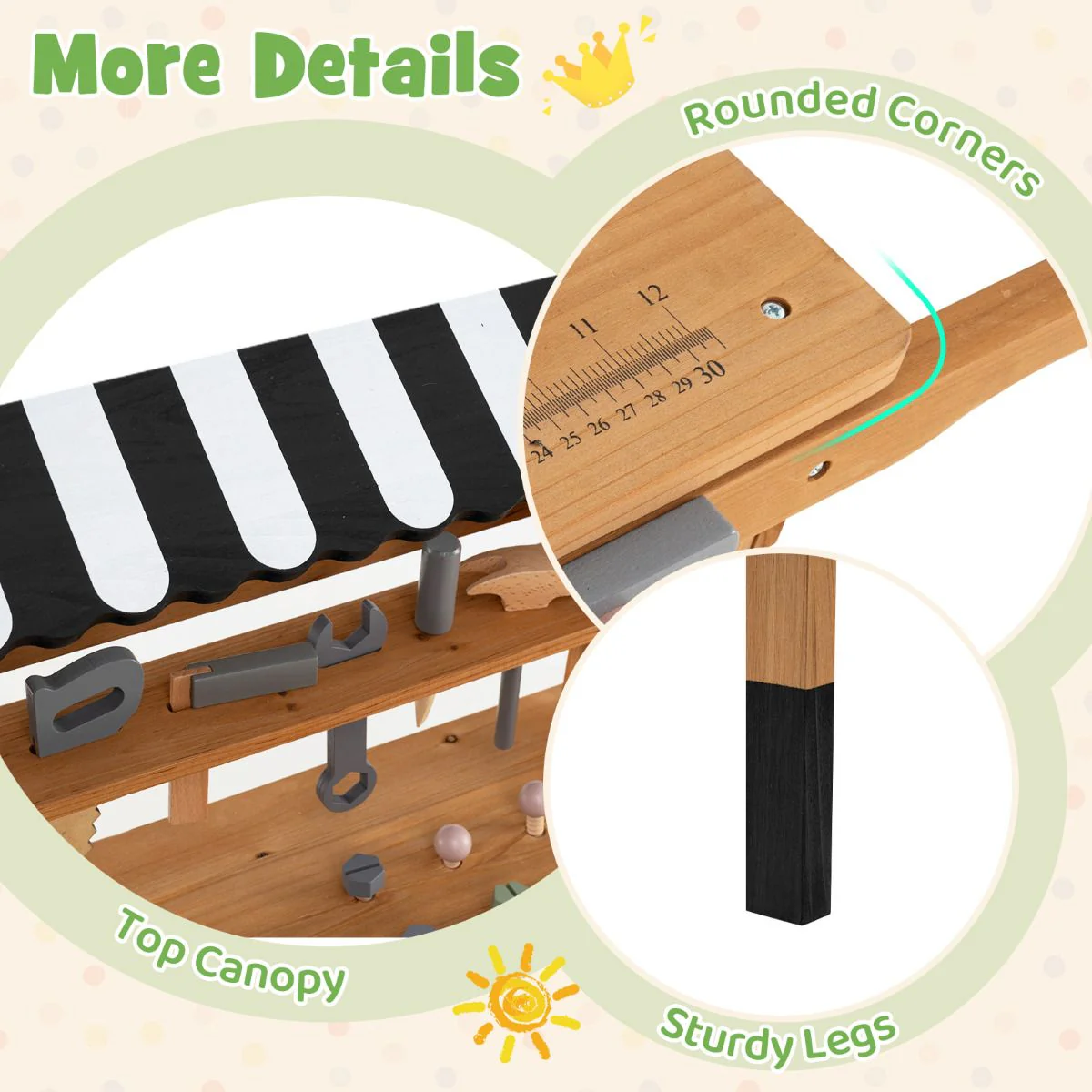 2-in-1 Wooden Kids Cart and Tool Bench with Realistic Tools - Image 9