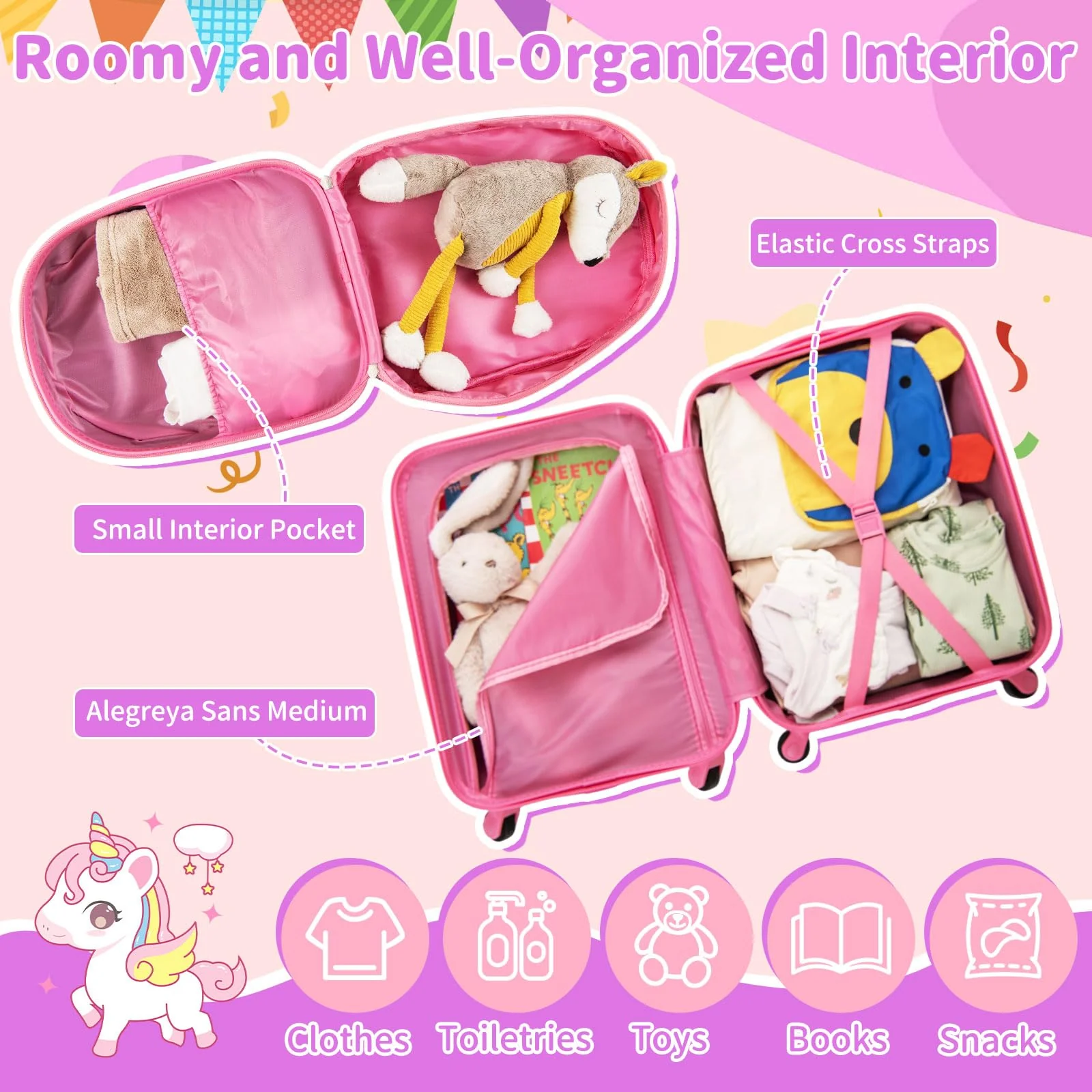 2 PCS Kids Luggage Set, 13" Travel Backpack and 16" Carry-on Suitcase with Spinner Wheels - Image 3