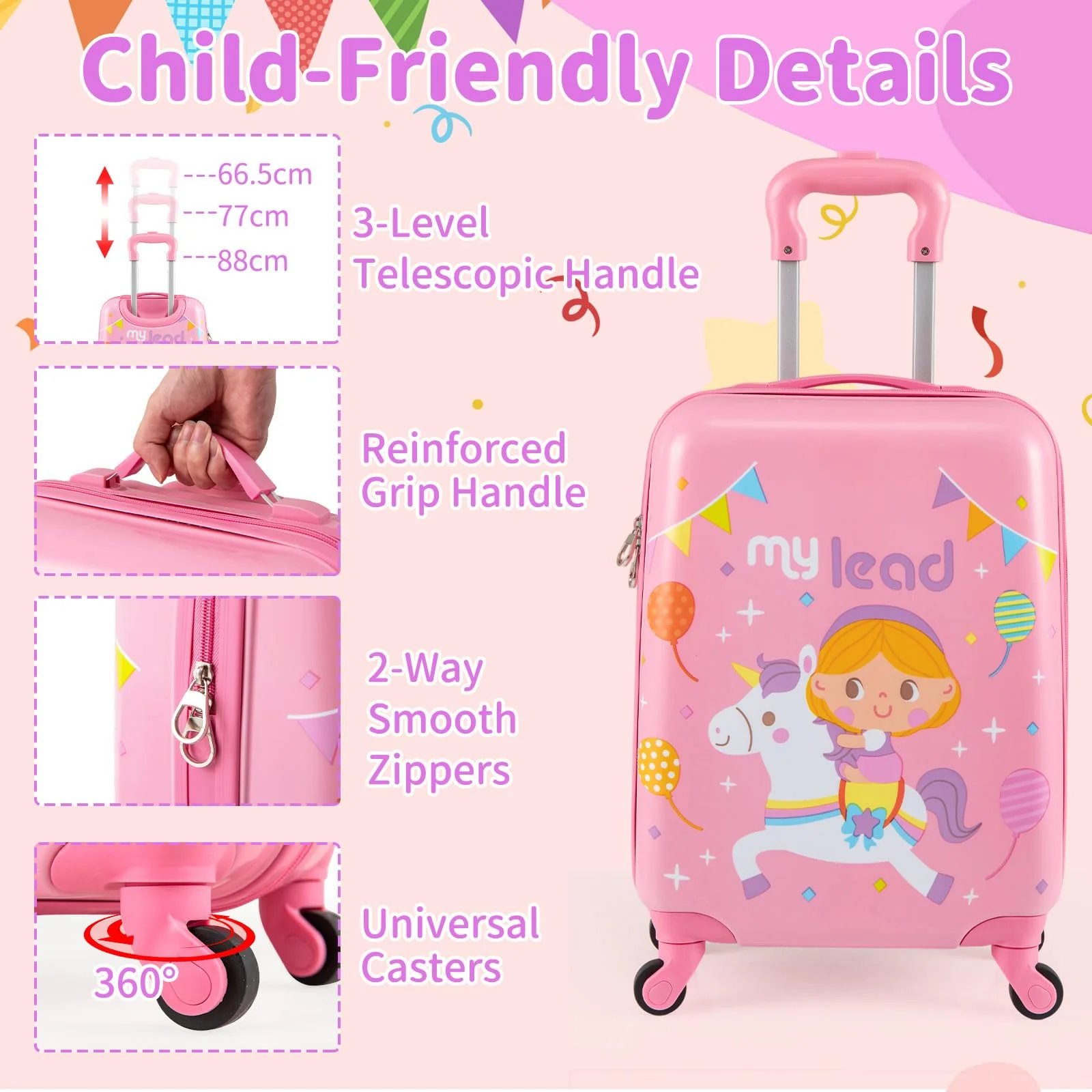2 PCS Kids Luggage Set, 13" Travel Backpack and 16" Carry-on Suitcase with Spinner Wheels - Image 4