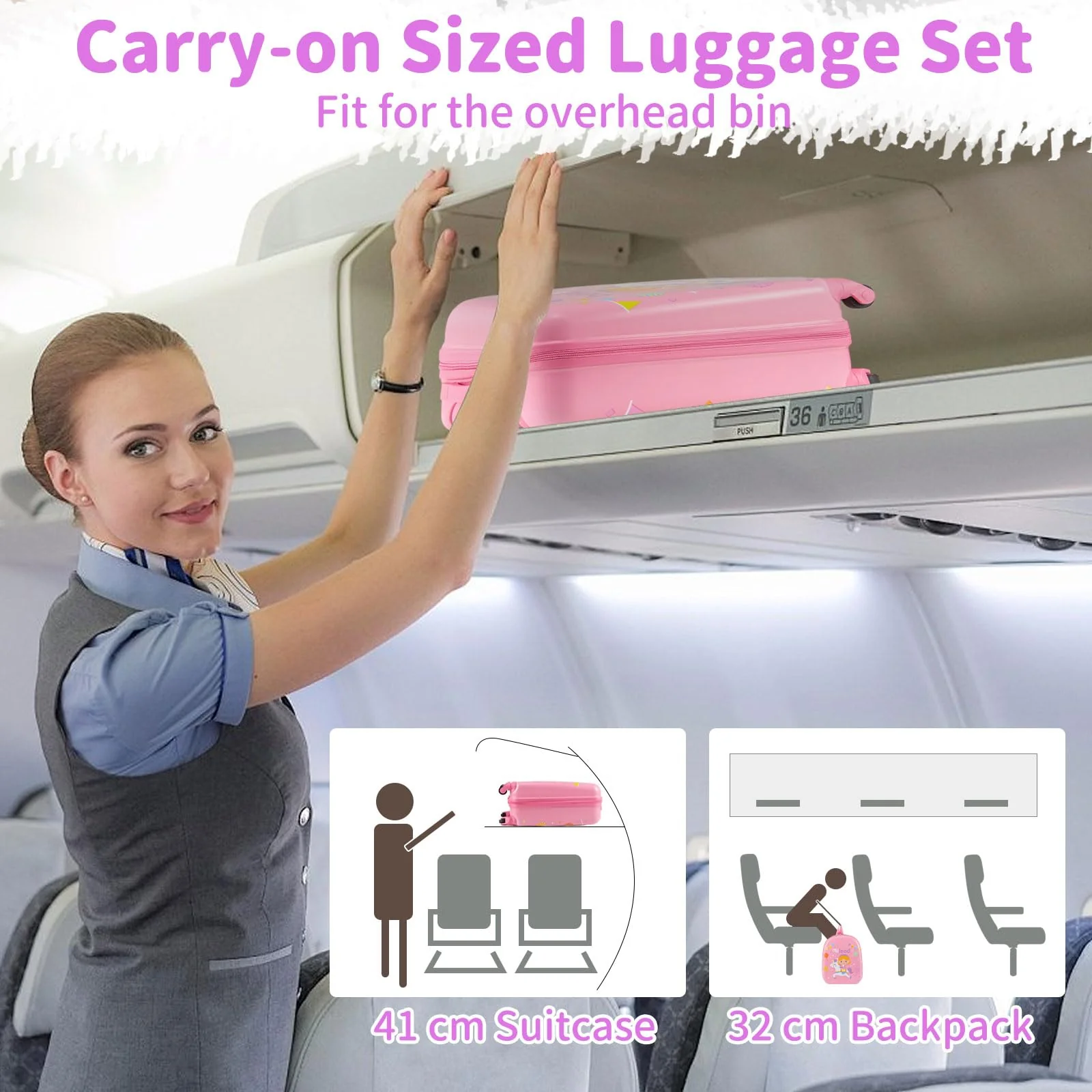 2 PCS Kids Luggage Set, 13" Travel Backpack and 16" Carry-on Suitcase with Spinner Wheels - Image 5