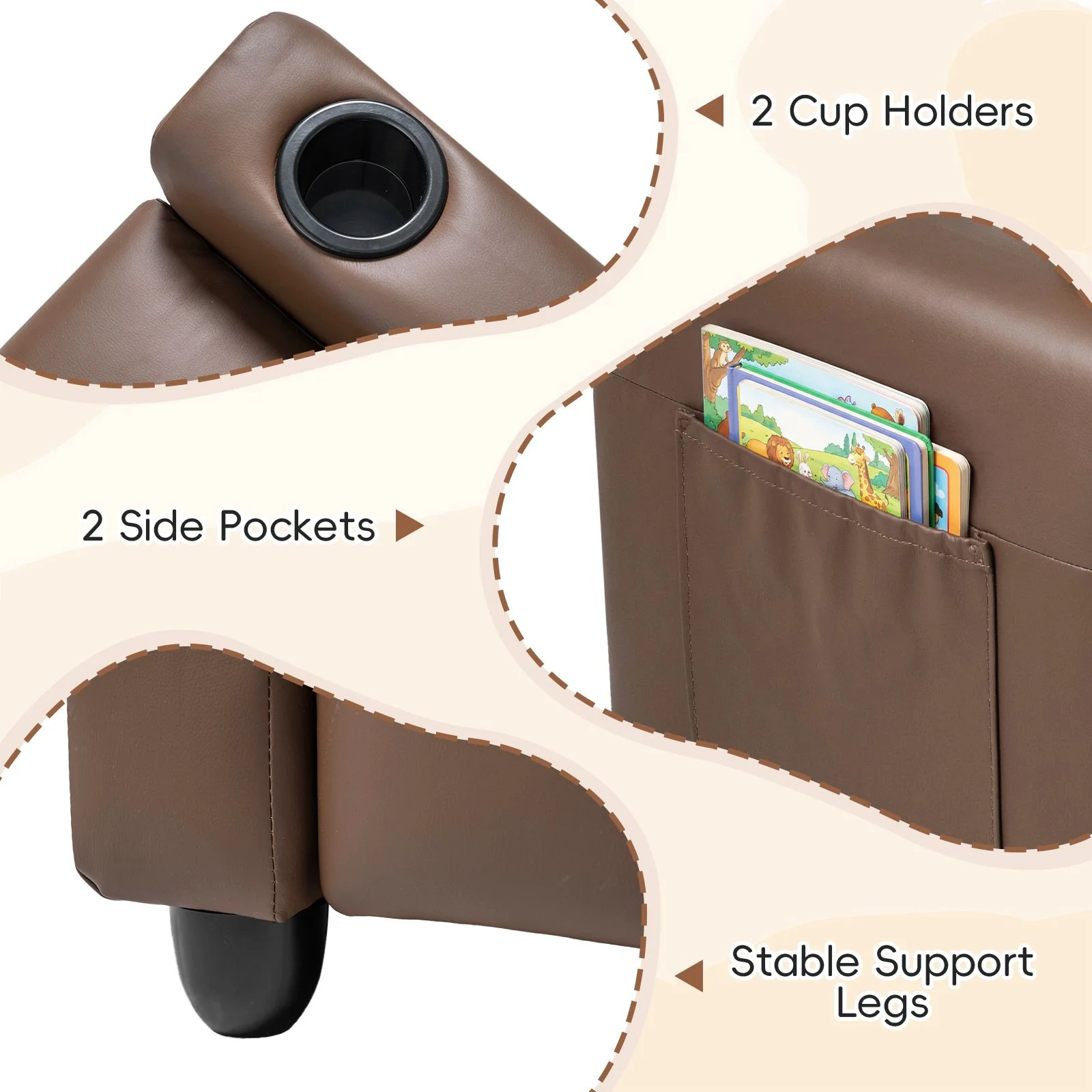 2-Seater Kids Recliner Chair with 2 Cup Holders and 2 Side Storage Pockets - Image 8