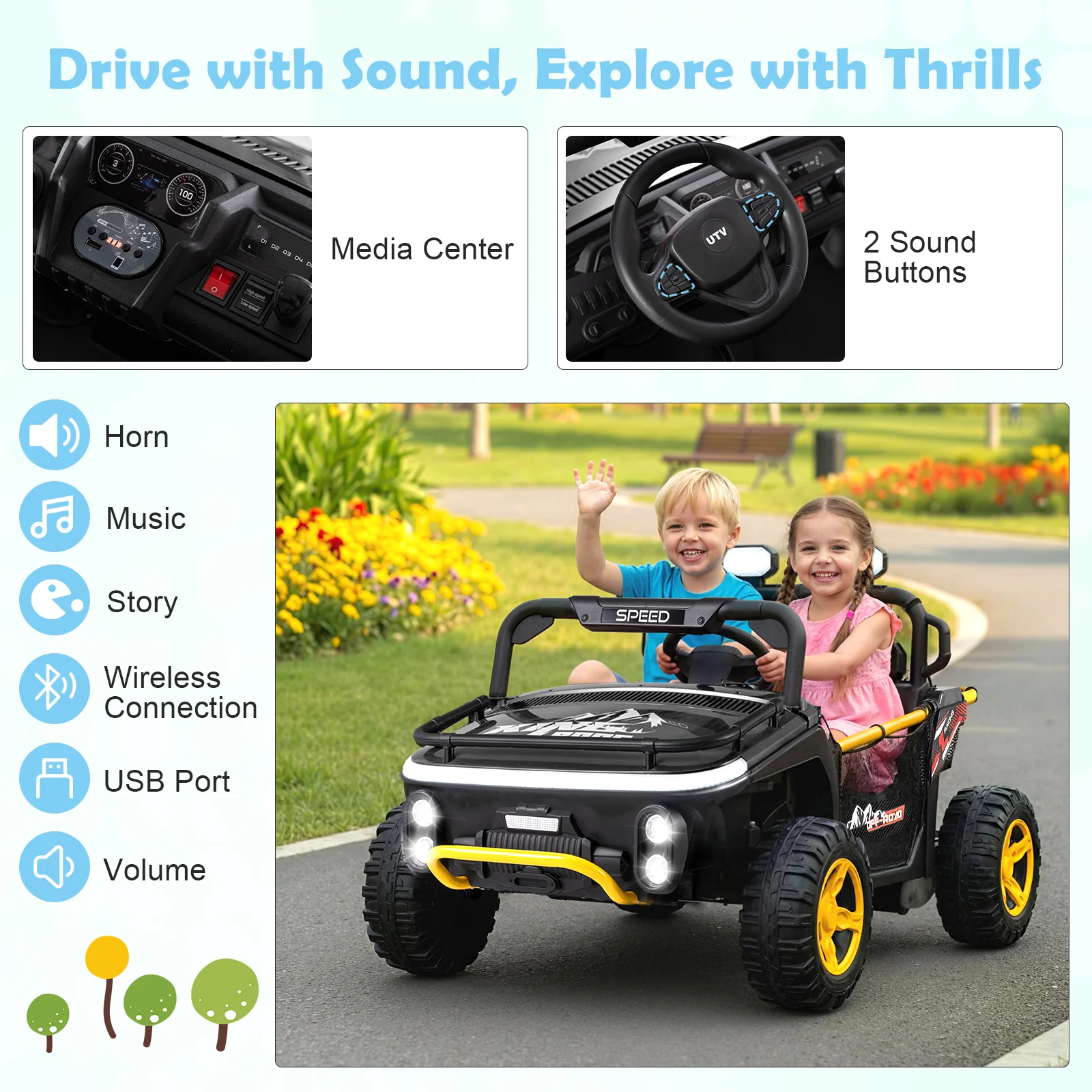 24V Ride on Toy for Kids with Horn and Music for Boys and Girls - Image 5
