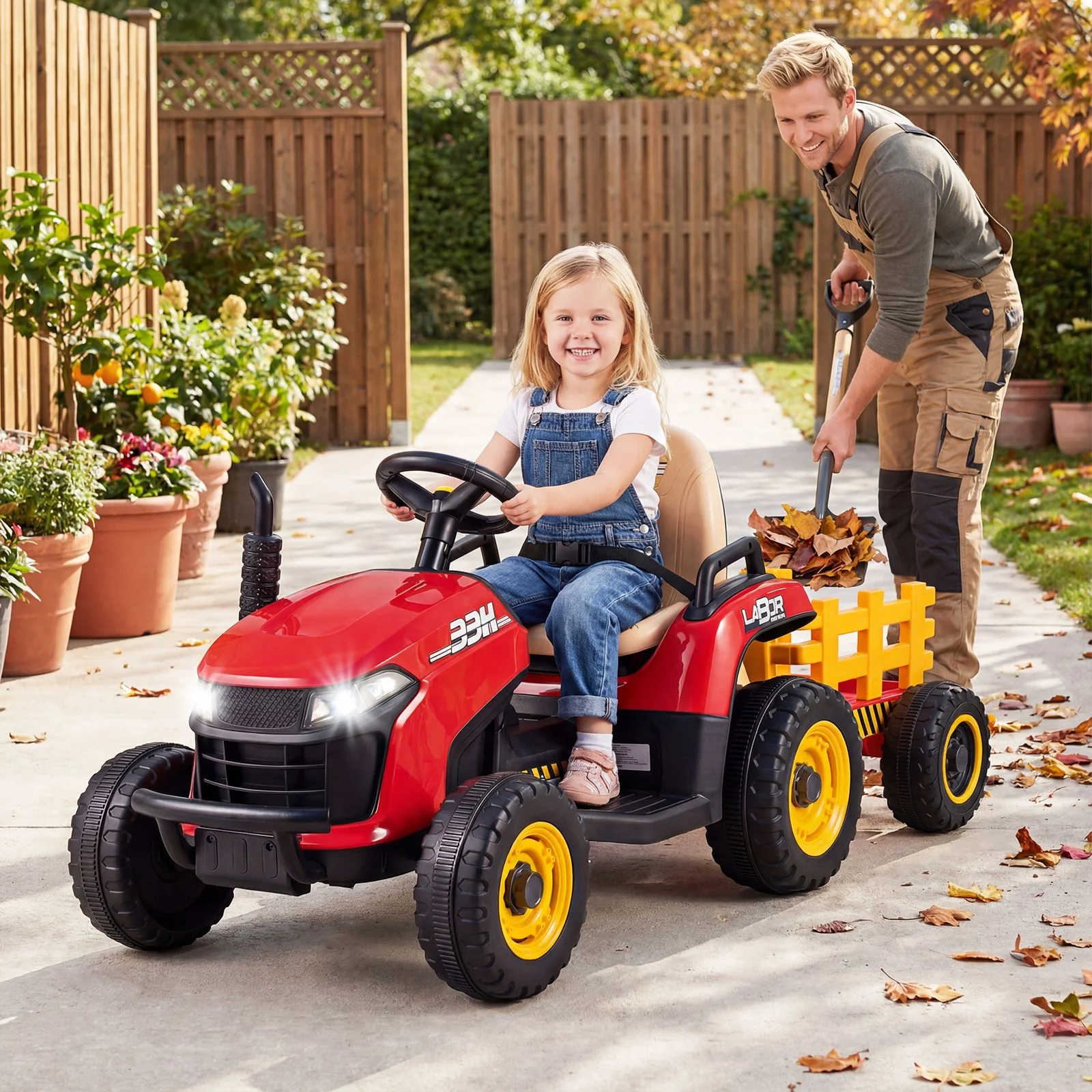 24V Ride on Tractor with Tiltable Detachable Trailer Remote and LED - Image 2