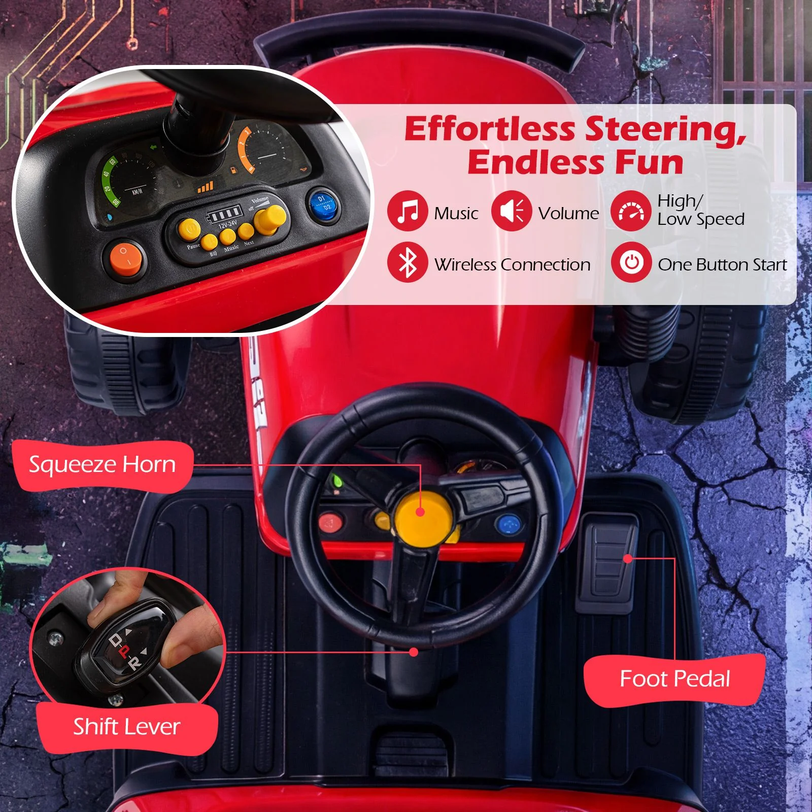 24V Ride on Tractor with Tiltable Detachable Trailer Remote and LED - Image 4