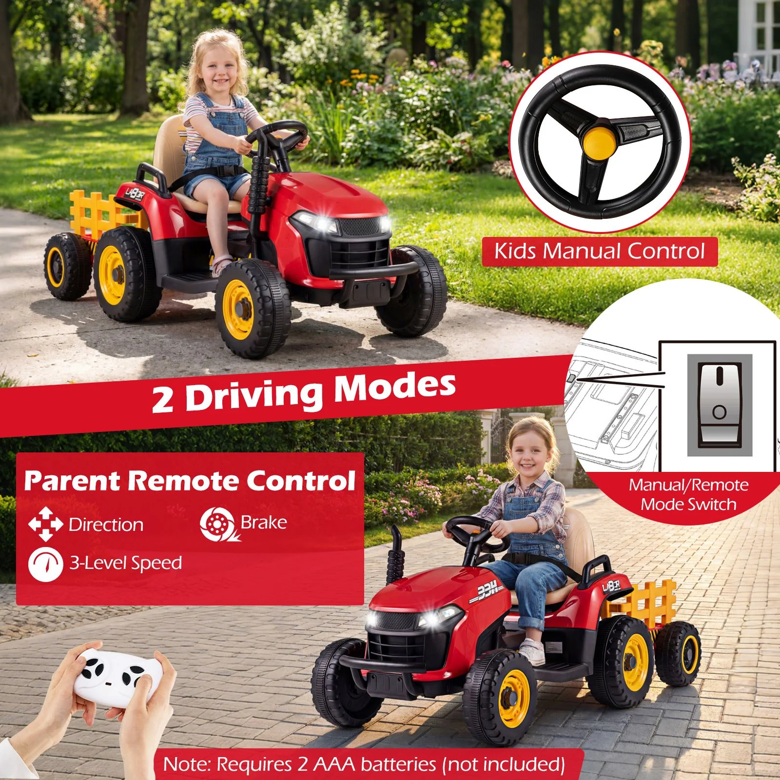 24V Ride on Tractor with Tiltable Detachable Trailer Remote and LED - Image 8