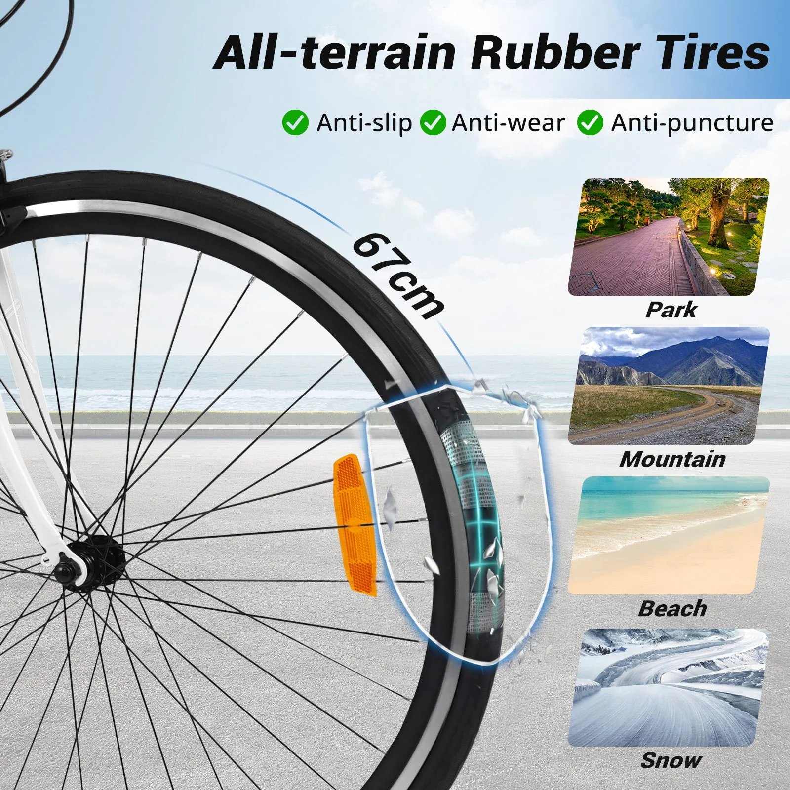 26 Inch Mountain Bike with All-terrain Rubber Wheels and Dual Brakes for Adults and Teens - Image 4